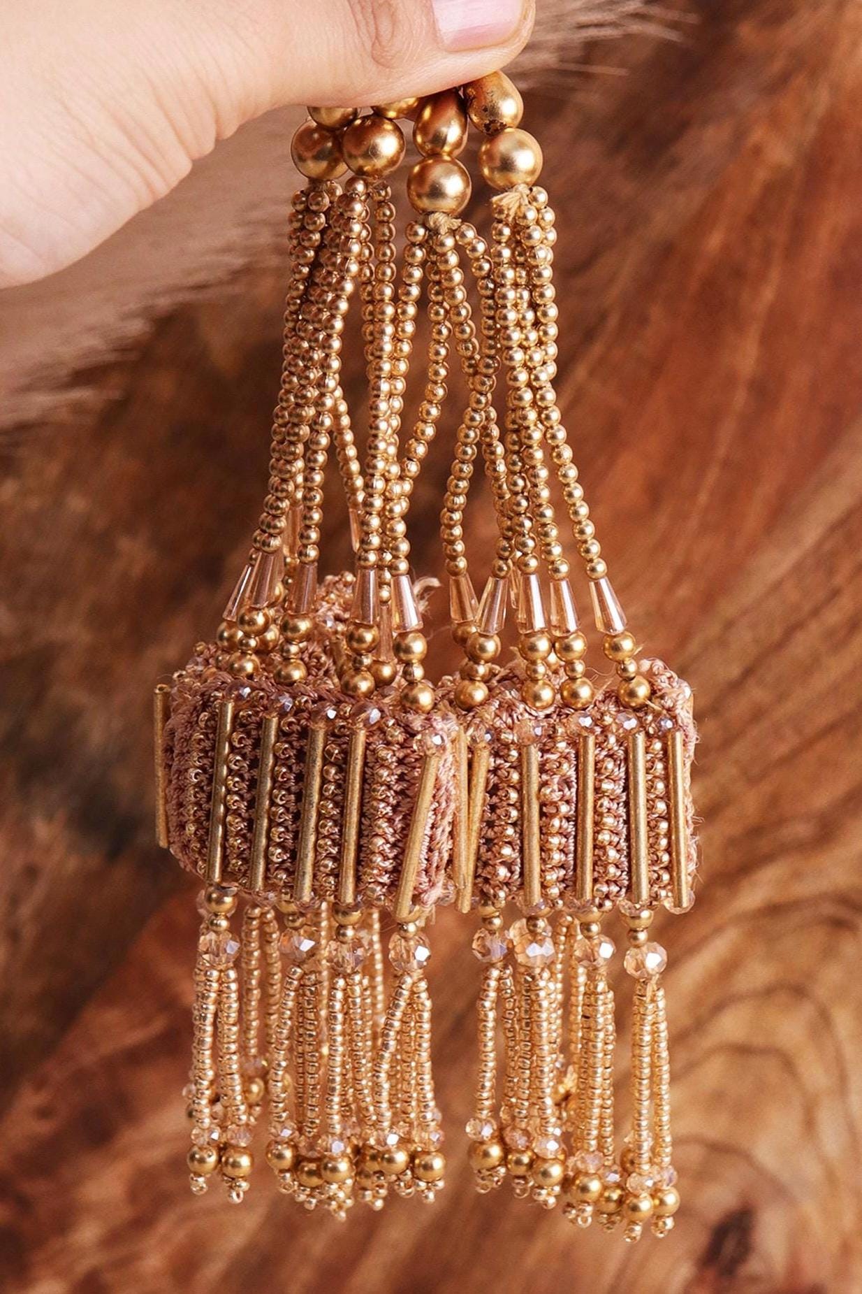 Gold Beaded Tassel Crochet Pearl Multi String Tassel Indian Dress Bridal Wear Waist Belt