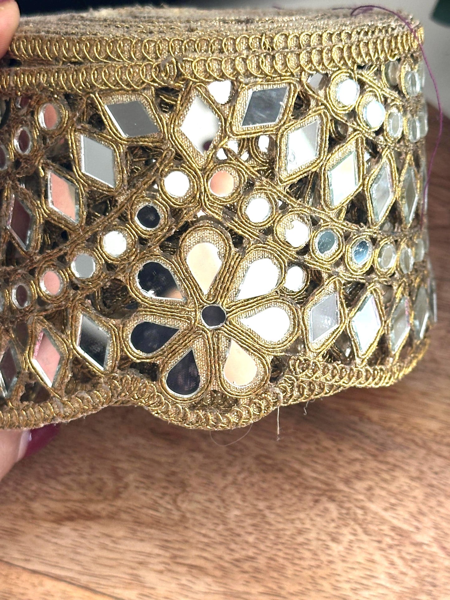 Broad Belt Dull Gold 7cm Scallop Mirror Trim Glamourous Indian Embroidered