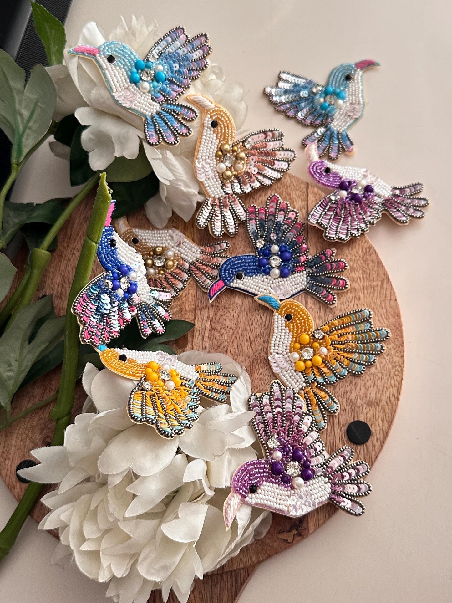 Bird Hand Embroidery Rhinestone Patch Sequin Applique Beaded Bird Patch