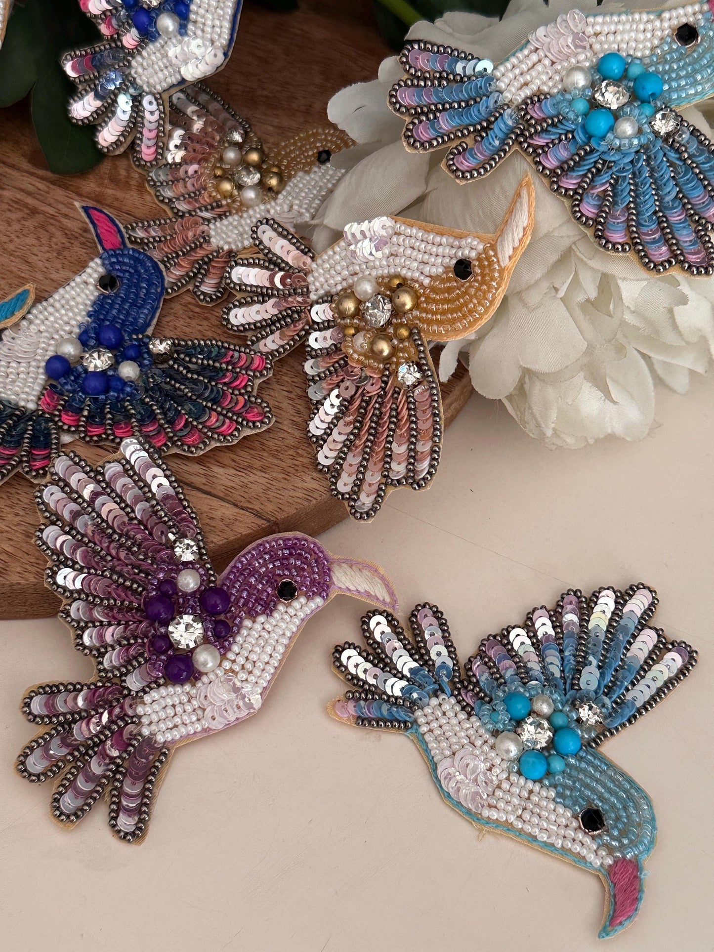 Bird Hand Embroidery Rhinestone Patch Sequin Applique Beaded Bird Patch