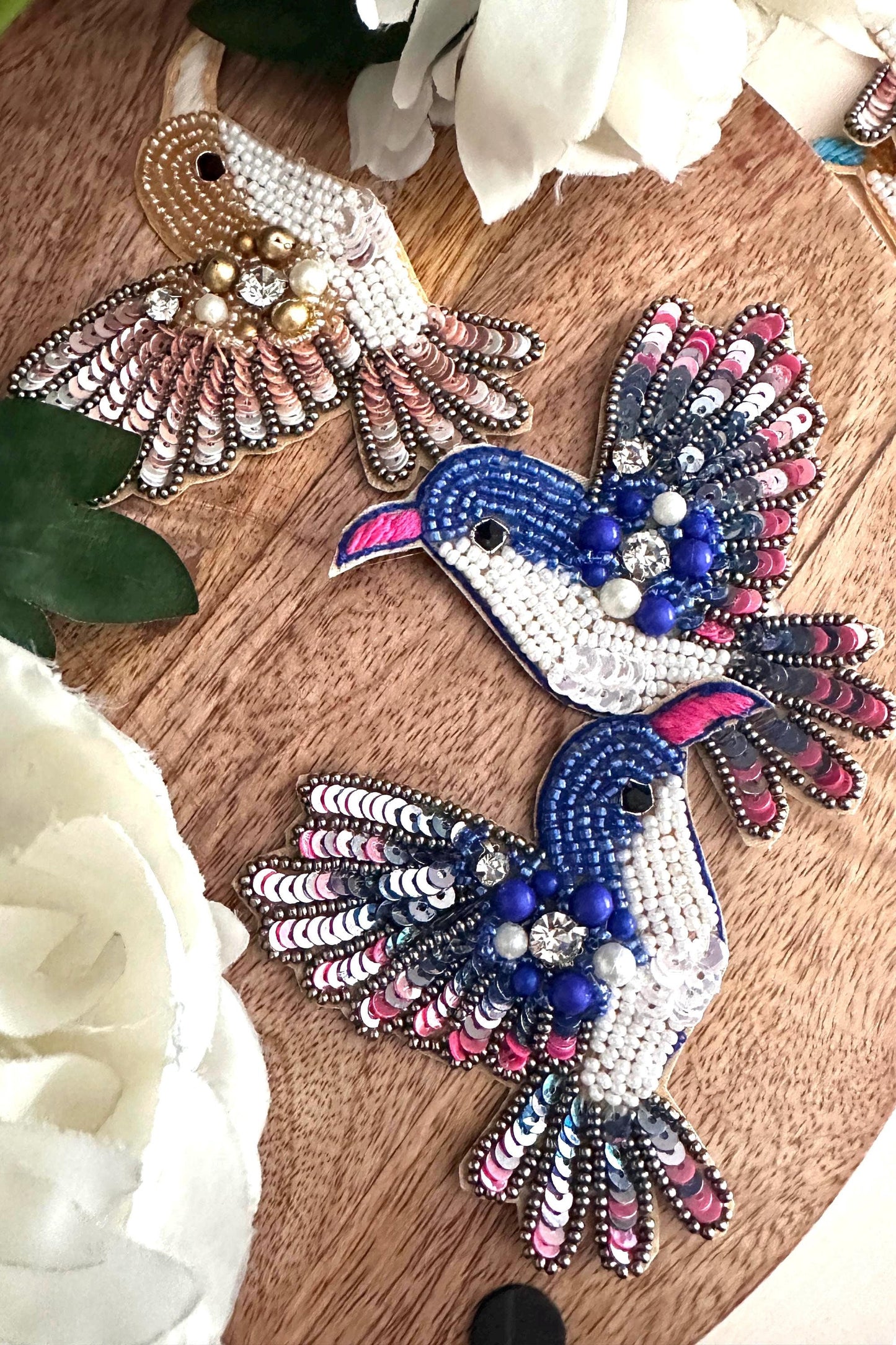Bird Hand Embroidery Rhinestone Patch Sequin Applique Beaded Bird Patch