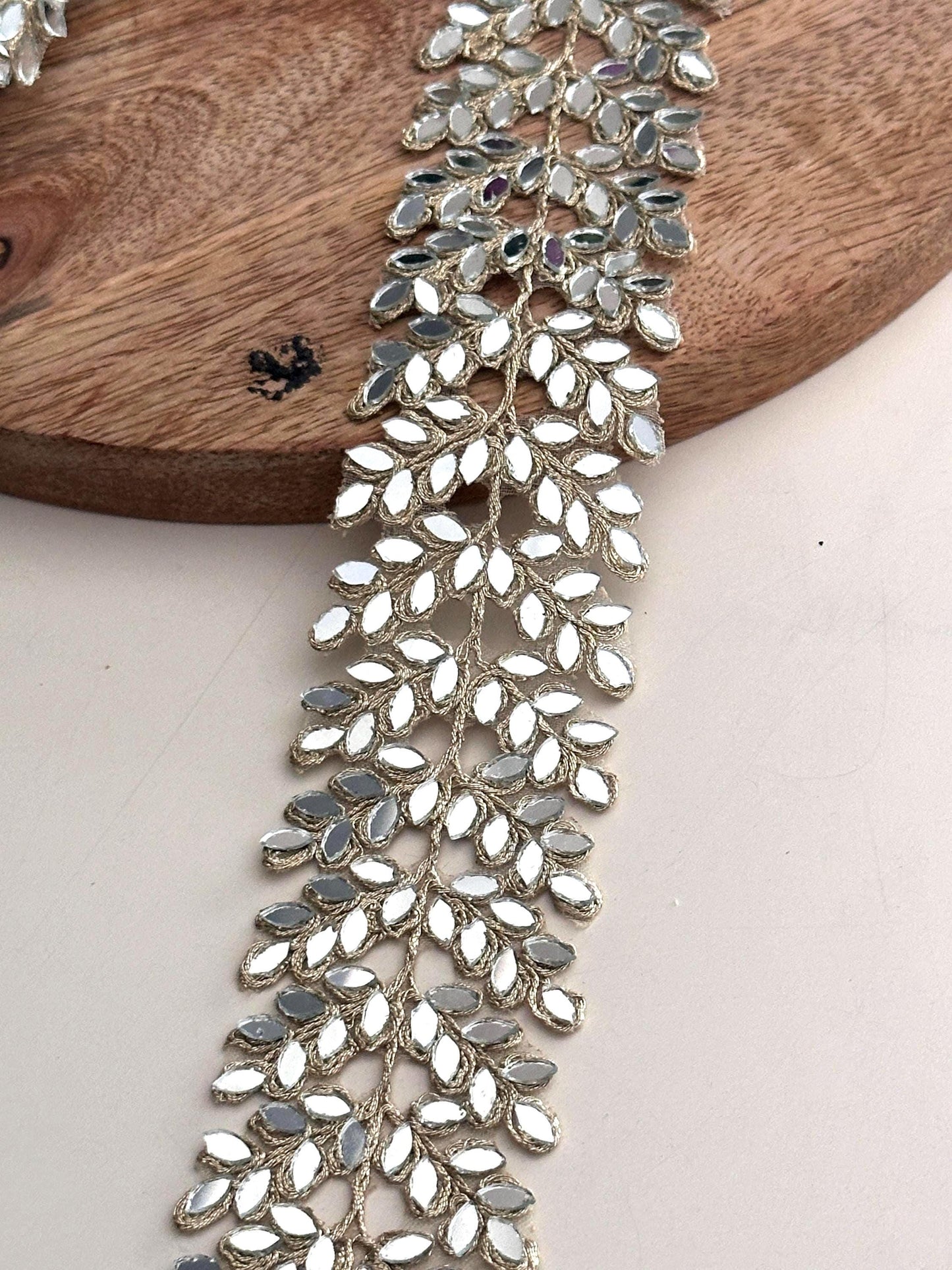 Gold Zari & Mirror Cutwork Vine Border saree trim 4cm Mirror Embroidery Lace Choker Wedding Dress