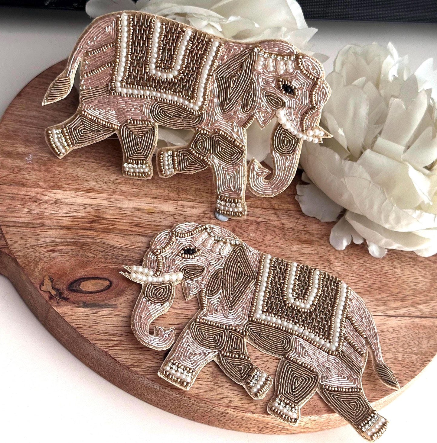 Handcrafted Beaded Elephant Appliques for DIY Projects Indian-Inspired Embroidered Patch