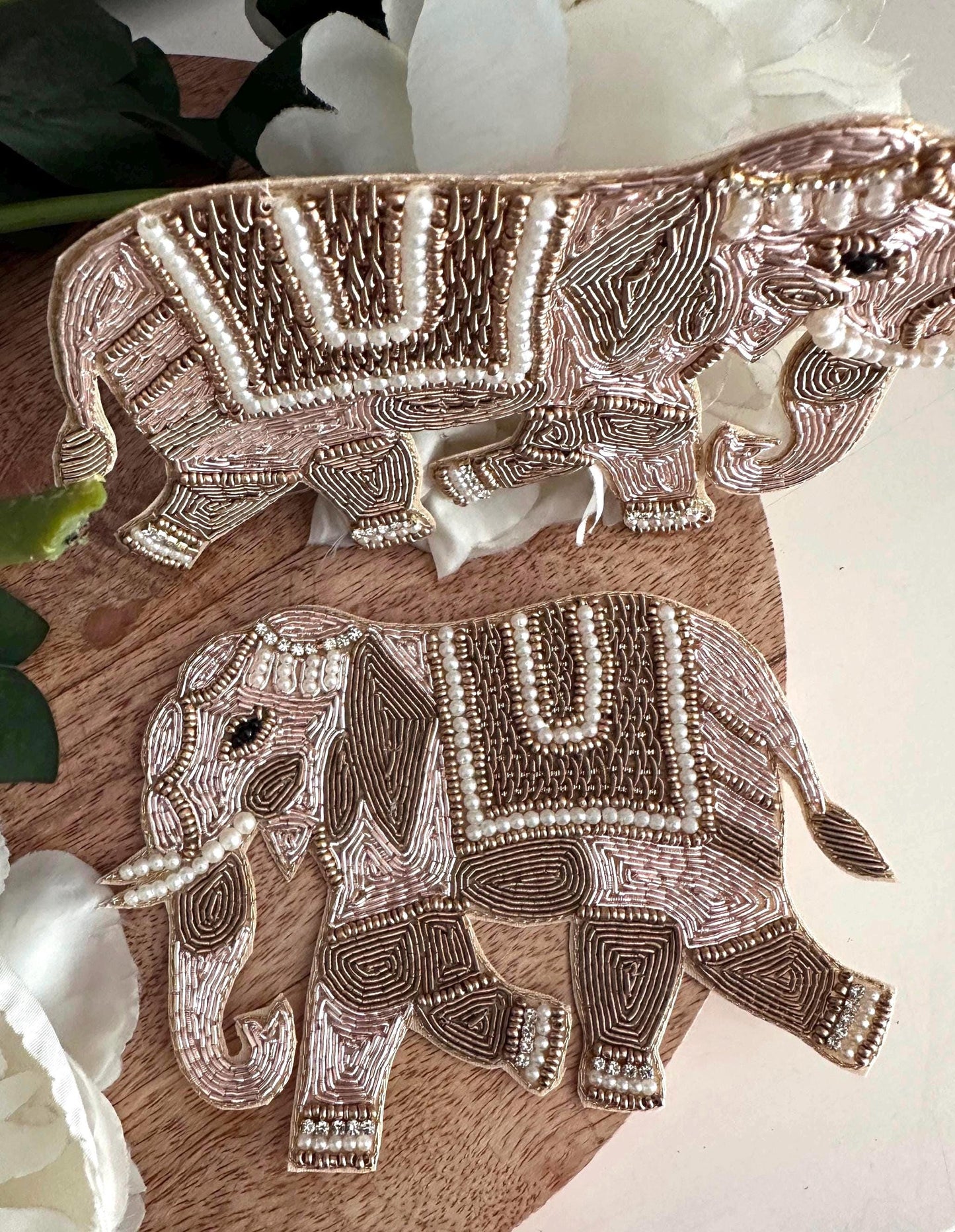 Handcrafted Beaded Elephant Appliques for DIY Projects Indian-Inspired Embroidered Patch