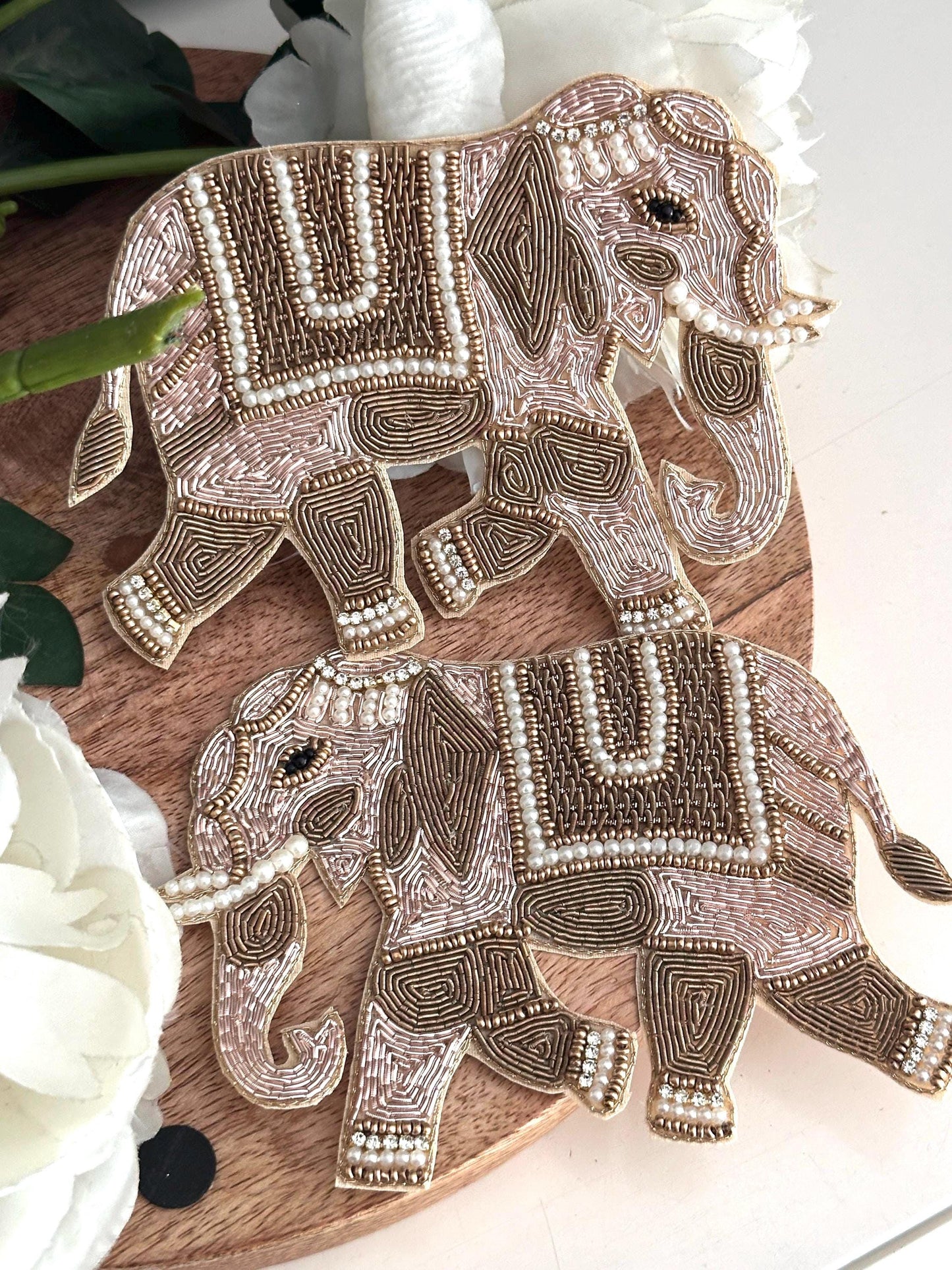 Handcrafted Beaded Elephant Appliques for DIY Projects Indian-Inspired Embroidered Patch