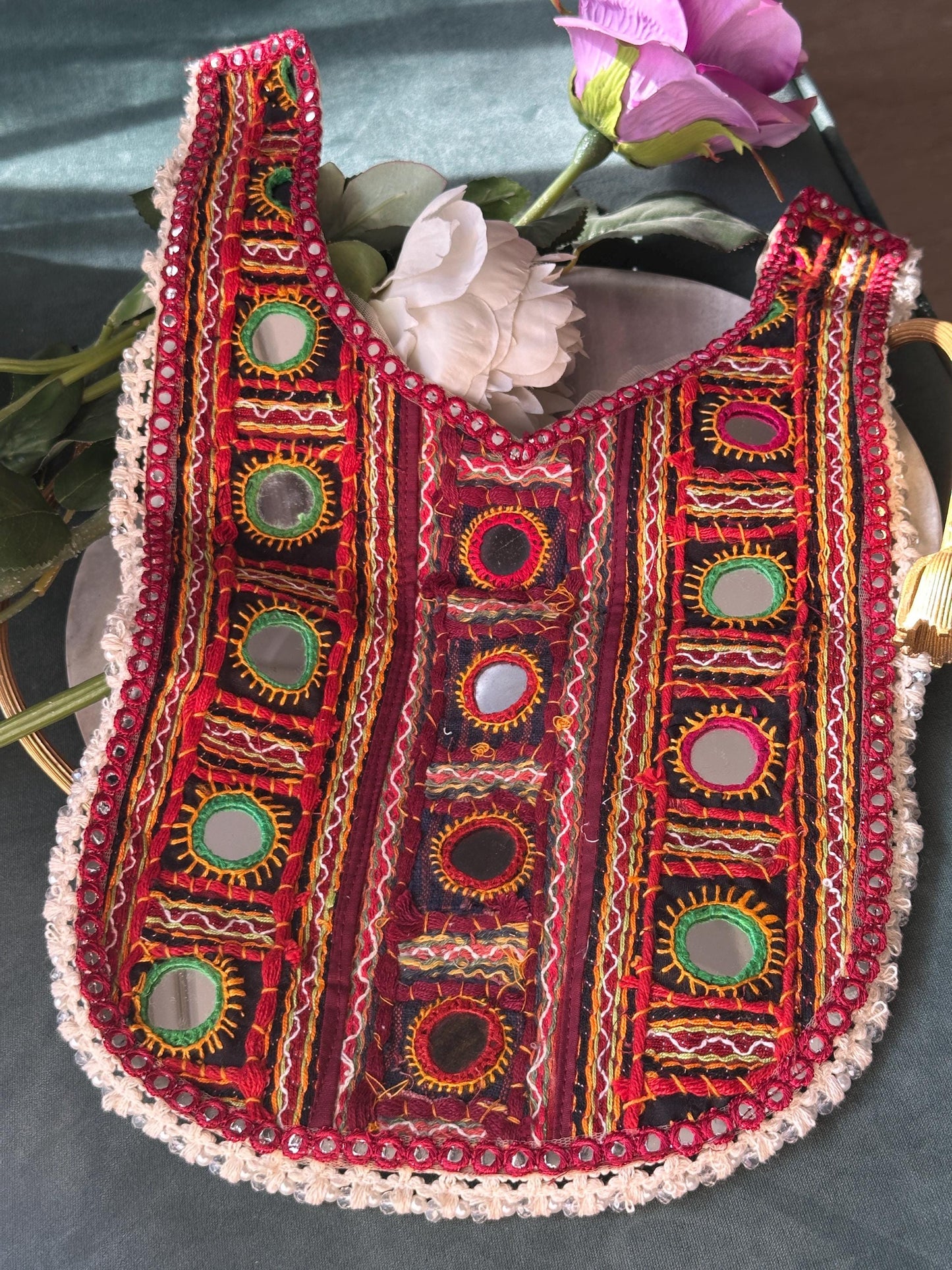 Neckline Patch Applique Boho Style Indian Hand Embroidered Design Applique