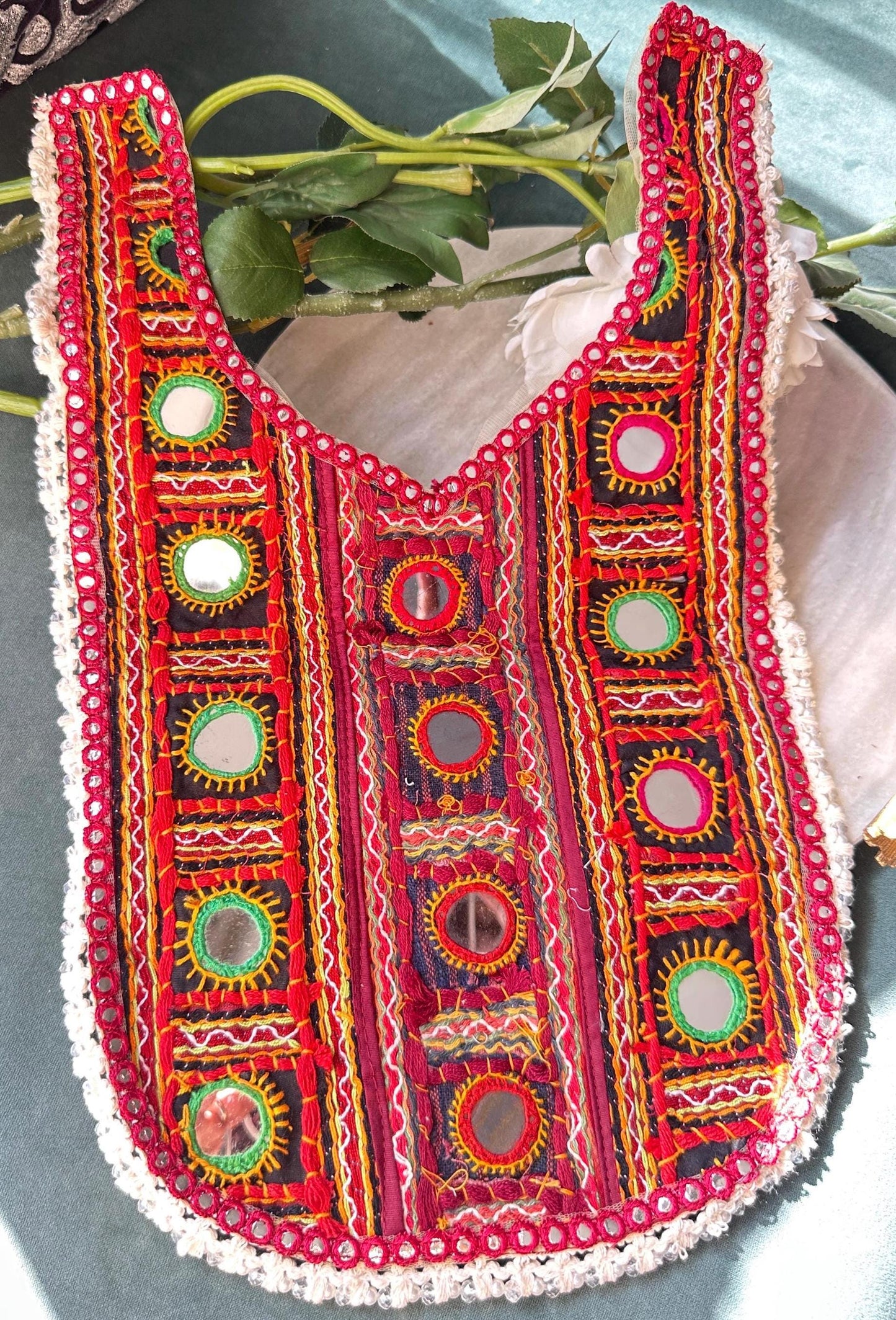 Neckline Patch Applique Boho Style Indian Hand Embroidered Design Applique
