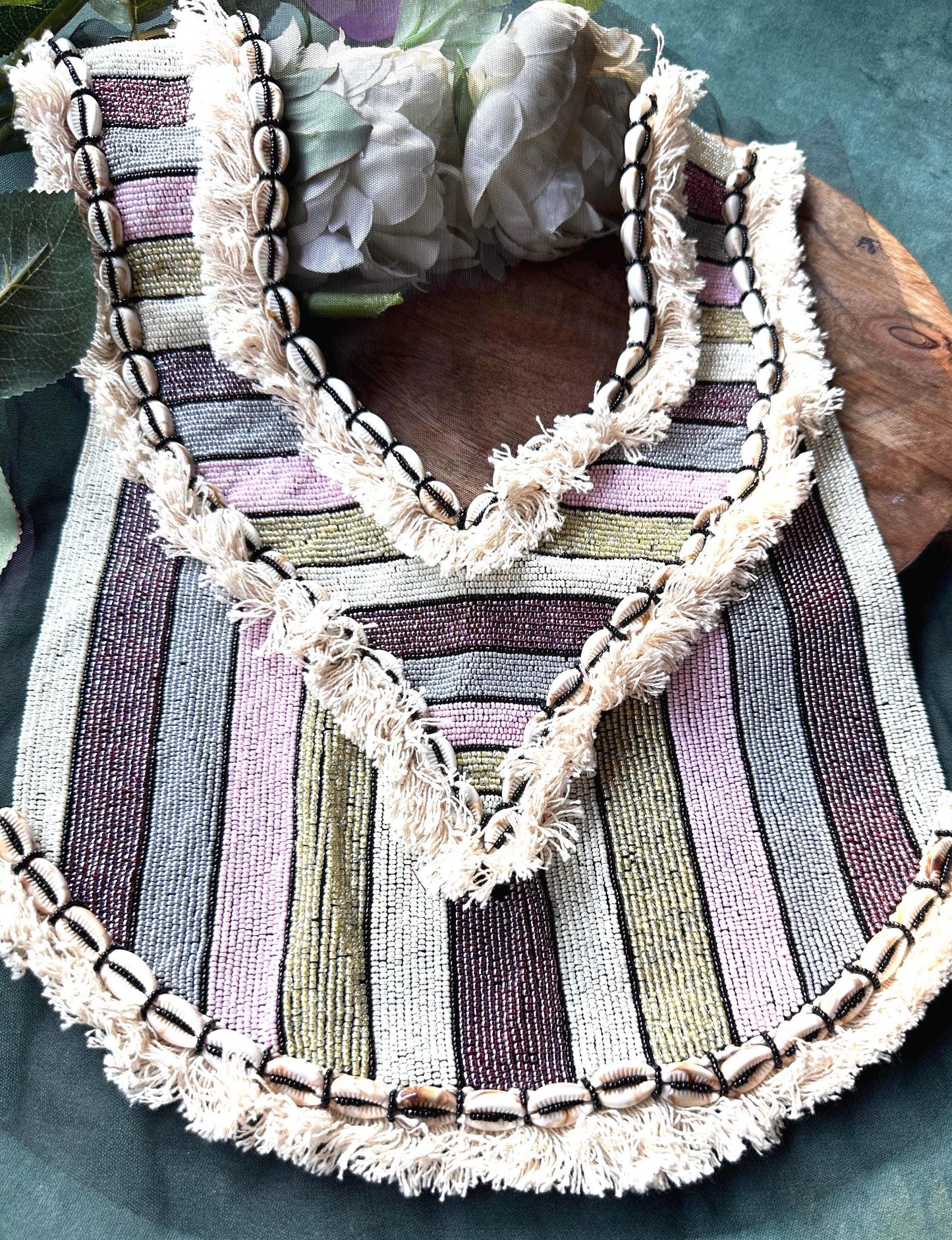 Neckline Patch Sew On Hand Embroidered Beadwork Glass Bead With Shell Lace
