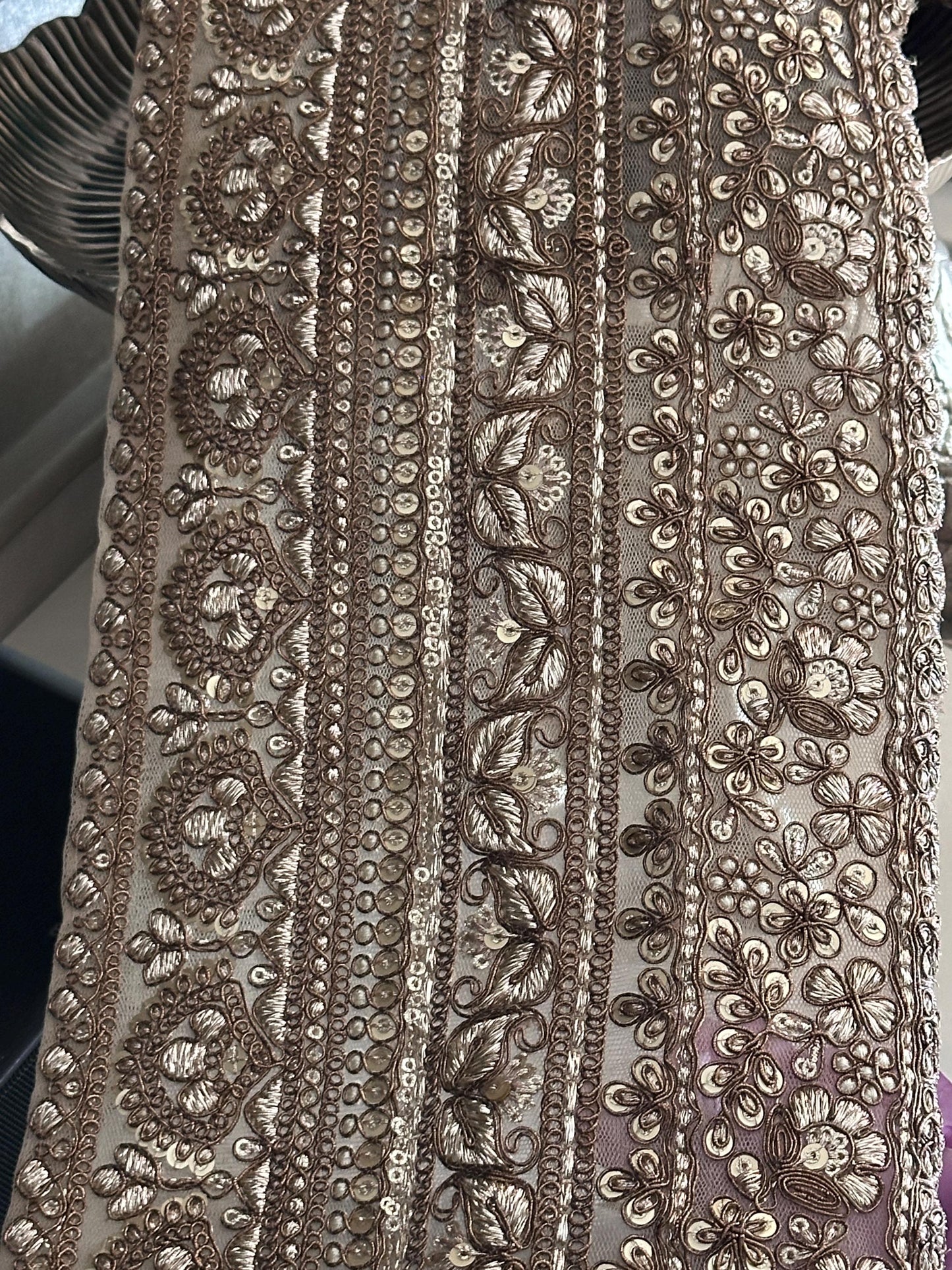 Gold Embroidered Sequin Floral Lace Indian Handmade Zari Border Bohemian Lace Border
