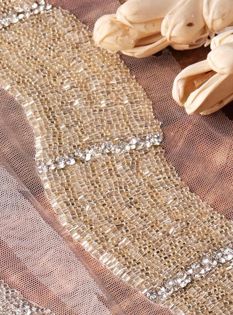 Luxury Rhinestone Trim Broad Glass Bead Wedding Gown Applique Lace For Dancer Prom Dress