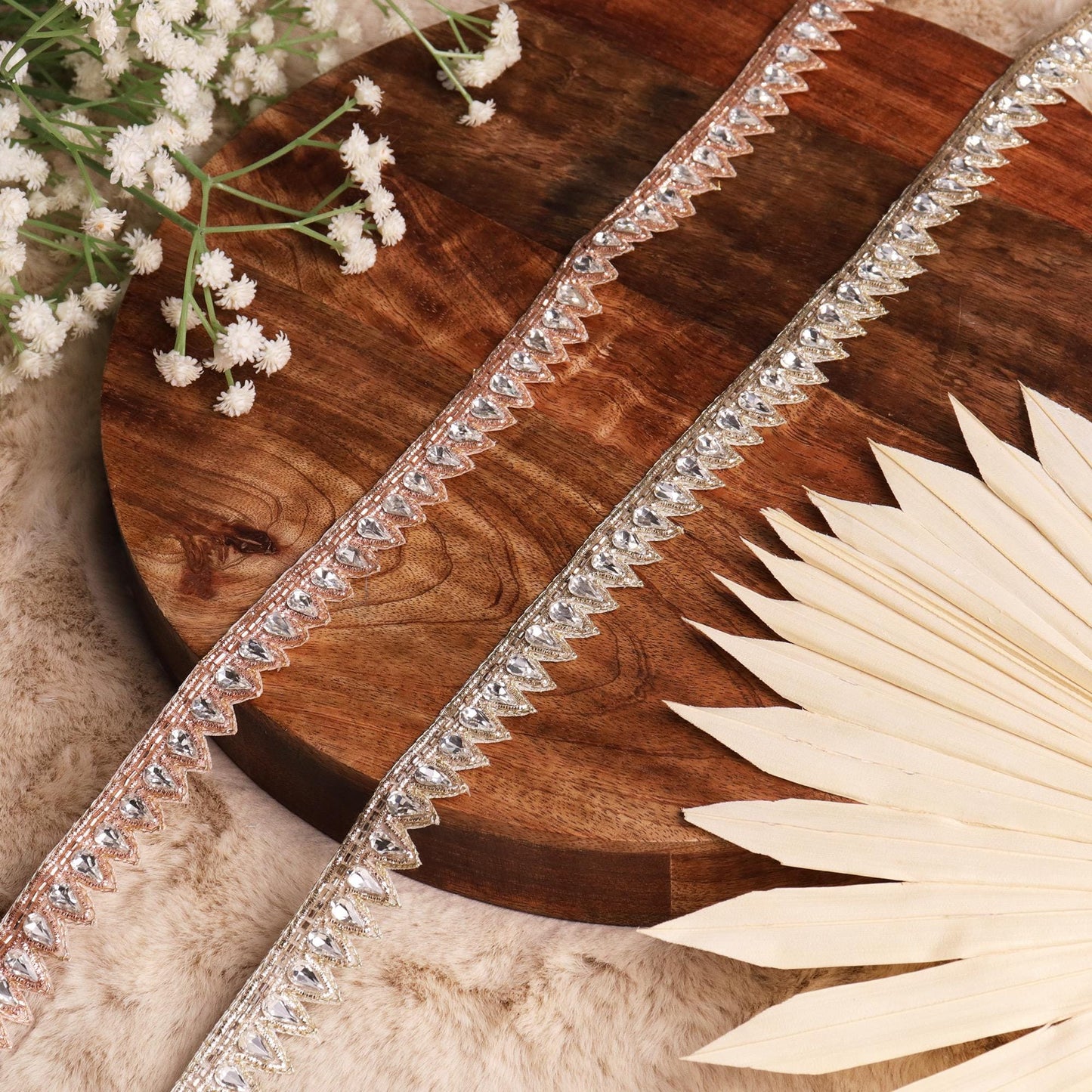 Elegant Rhinestone Crystal Beaded Edging Trim Decorative Bridal applique Lace