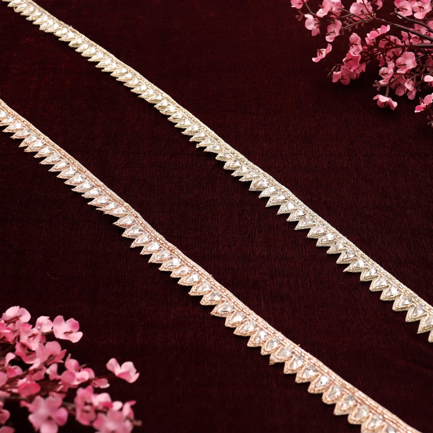 Elegant Rhinestone Crystal Beaded Edging Trim Decorative Bridal applique Lace