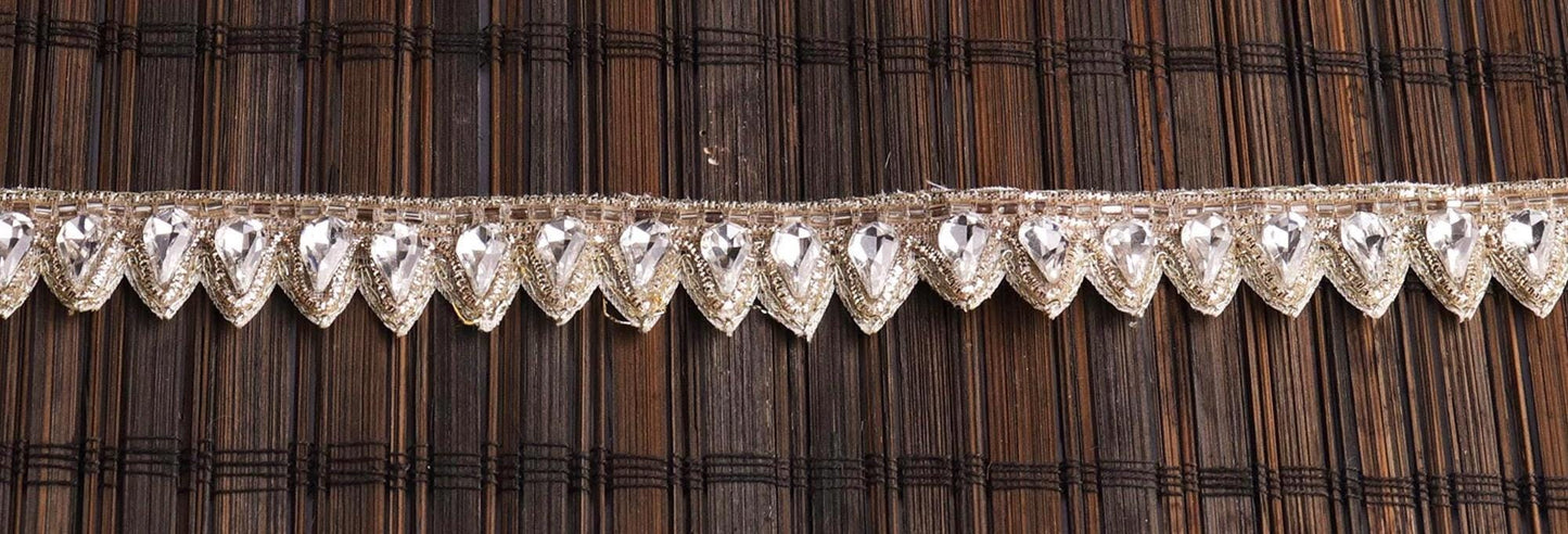 Elegant Rhinestone Crystal Beaded Edging Trim Decorative Bridal applique Lace