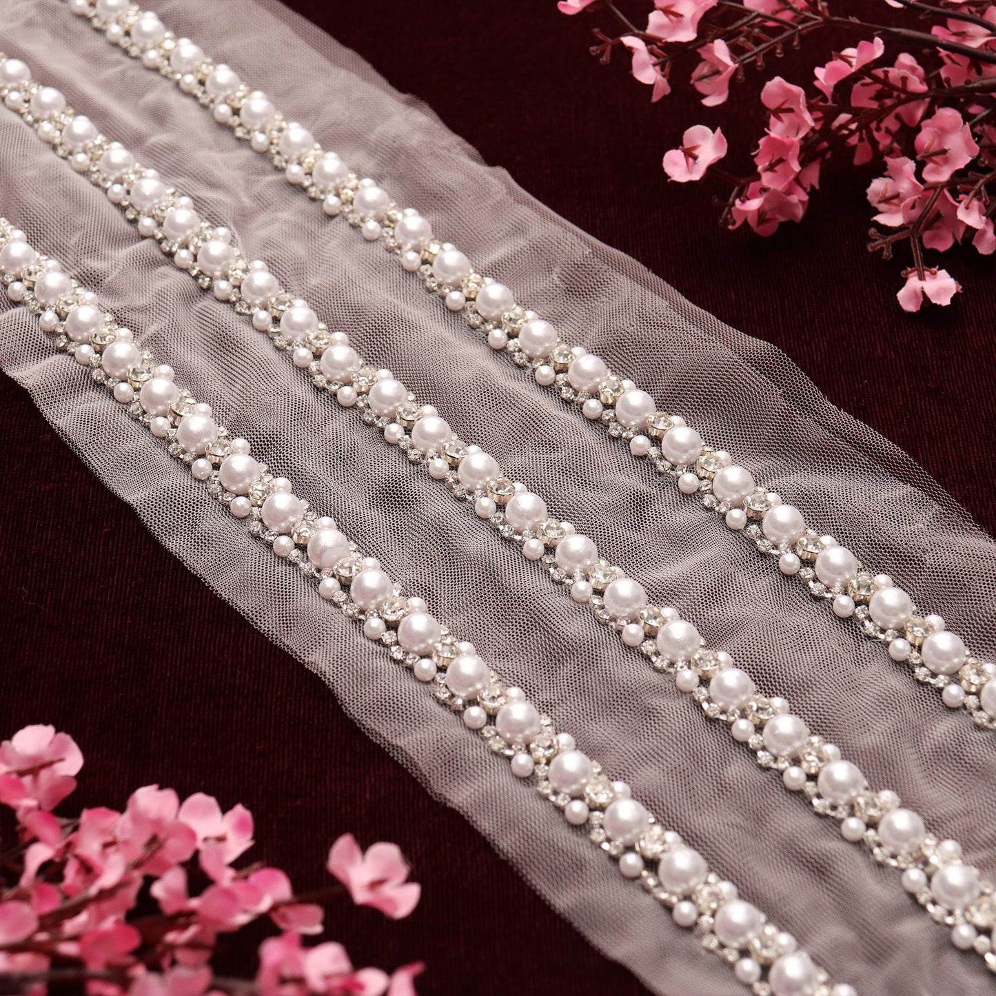 Handmade Embroidered Lace Wedding Veil Edging Thin Tape For Belt Strap Wedding Décor