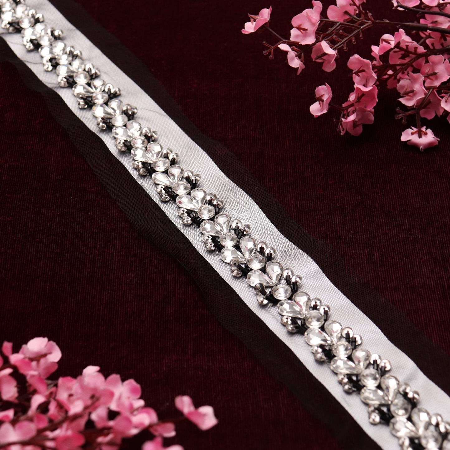 Handmade Luxury Rhinestone Crystal Lace Trim for Bridal Veils