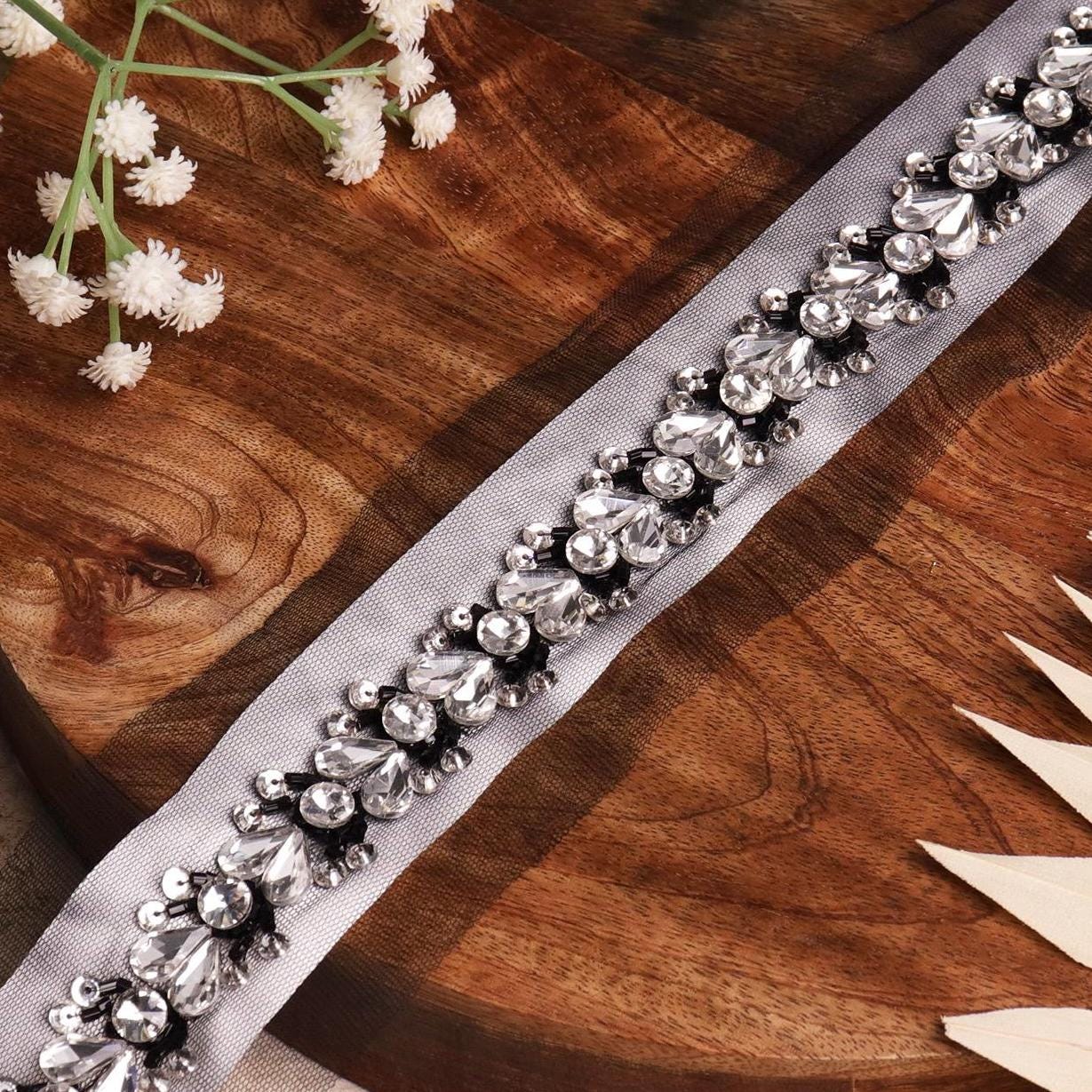 Handmade Luxury Rhinestone Crystal Lace Trim for Bridal Veils