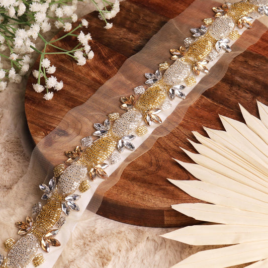 Bridal Couture Embroidered Trim Silver Gold