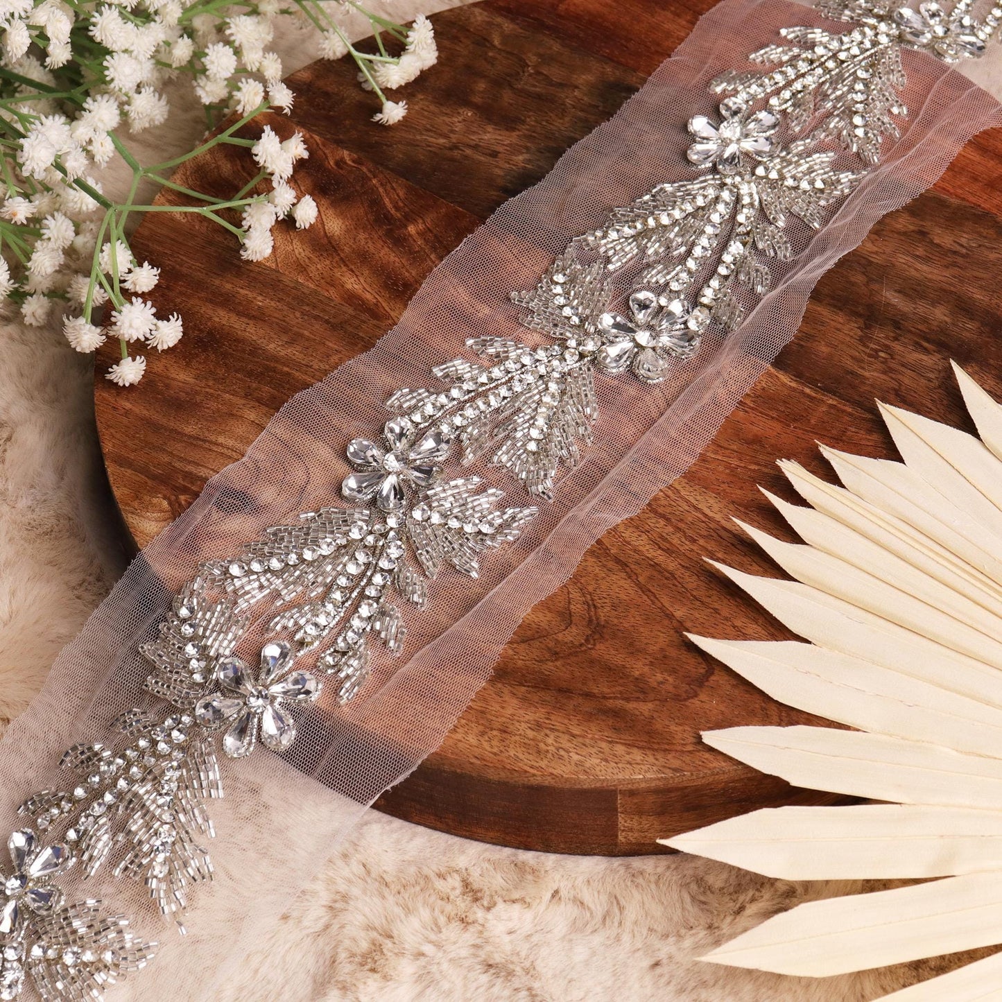 Hand Embroidered Trim Big Crystal Lace Bridal Couture For Wedding Veil Bridesmaid Dress