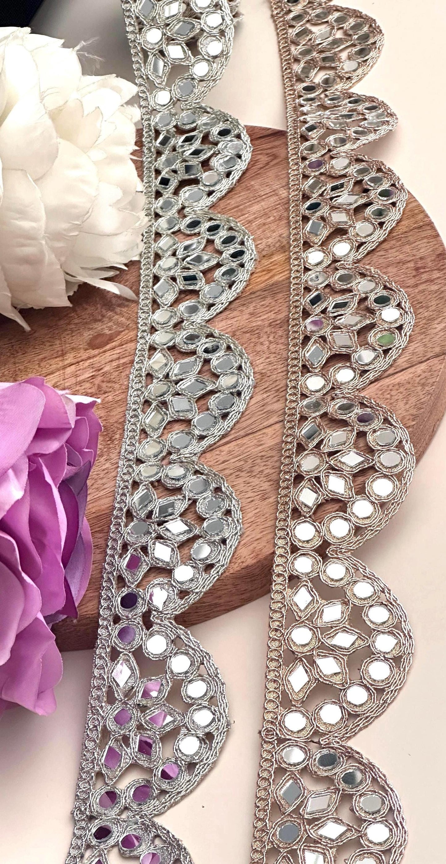 Indian Mirror Border Scalloped Antique Geometric 2.5cm Mirror Belt