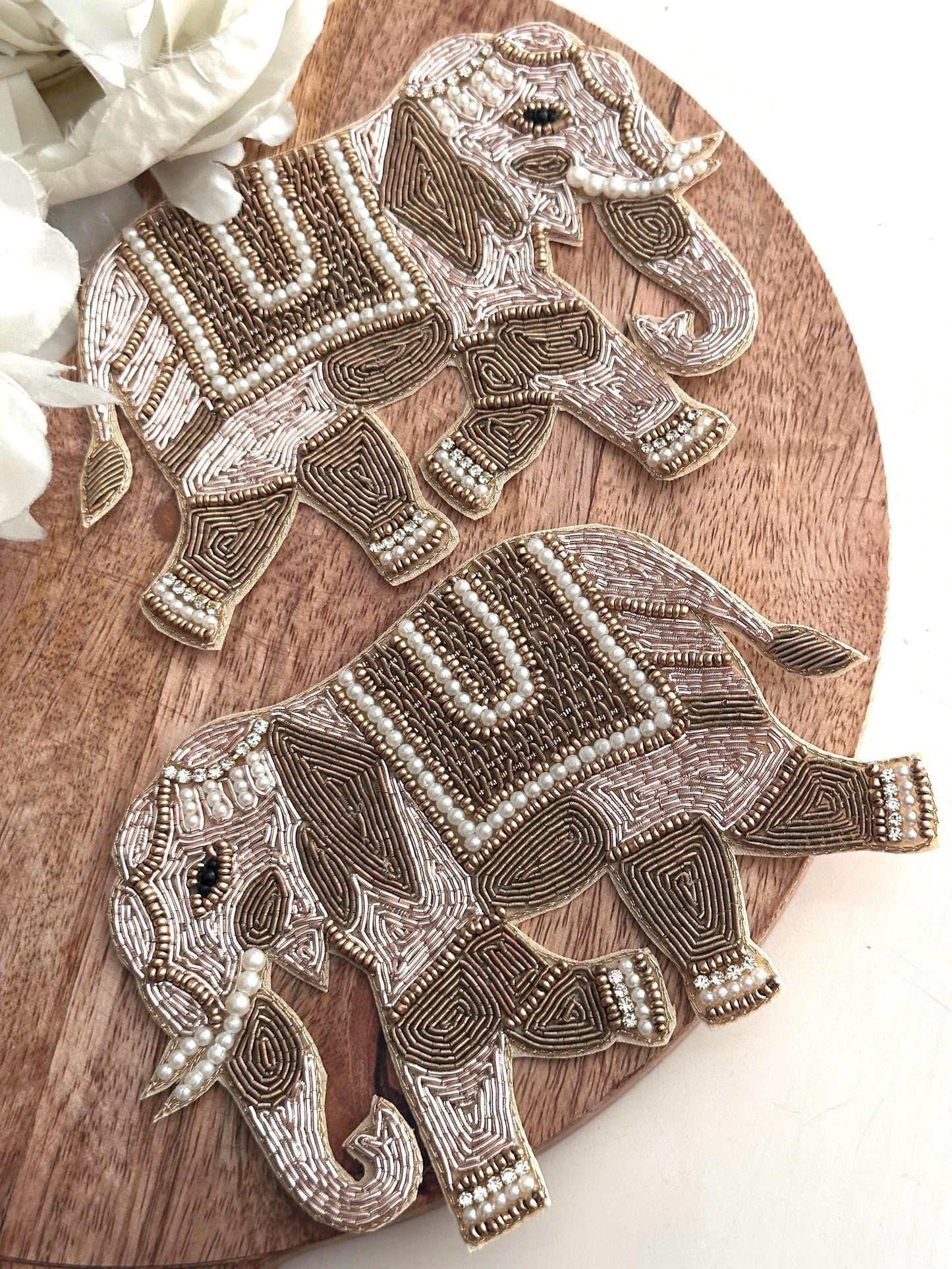 Handcrafted Beaded Elephant Appliques for DIY Projects Indian-Inspired Embroidered Patch