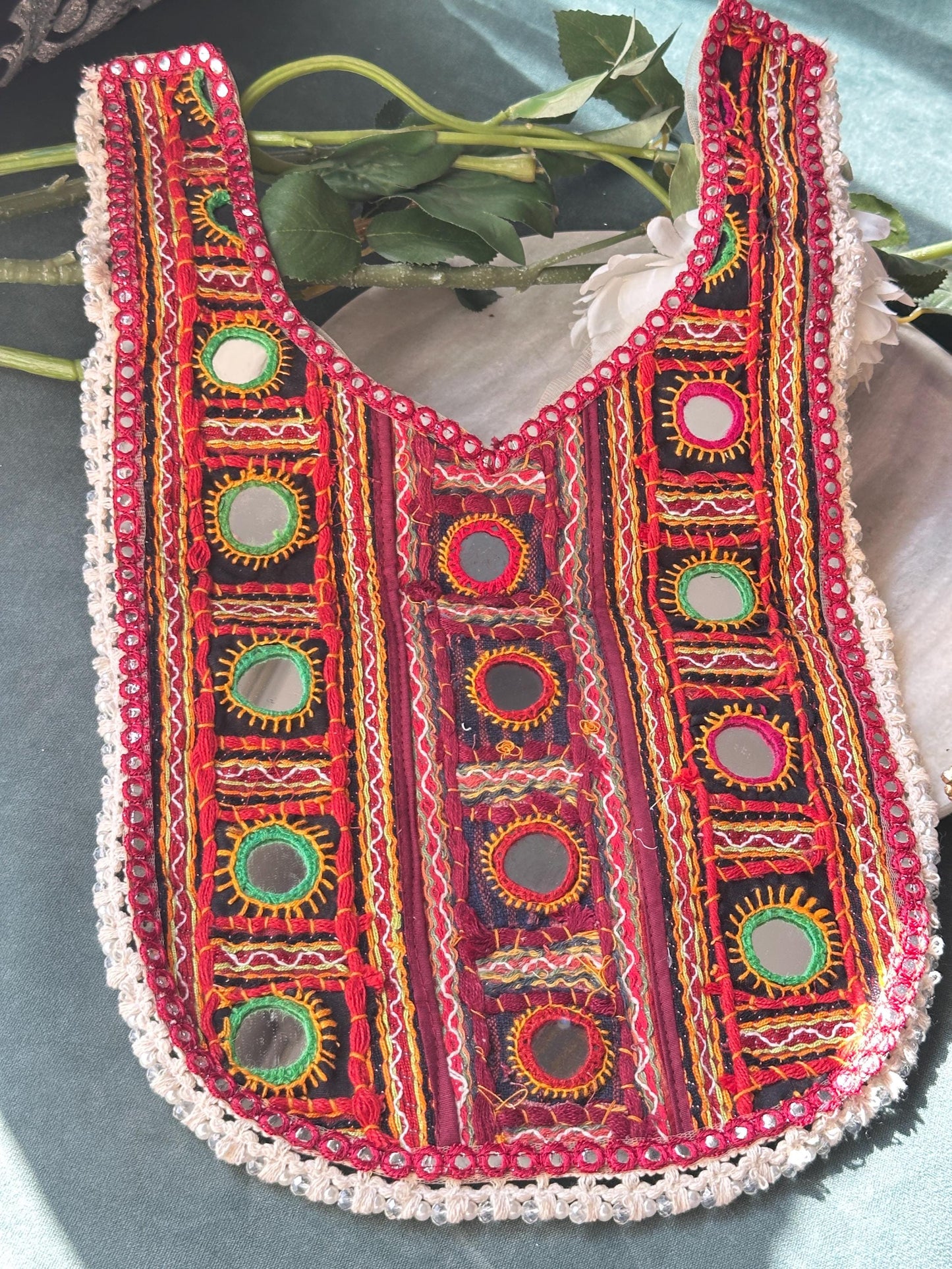 Neckline Patch Applique Boho Style Indian Hand Embroidered Design Applique