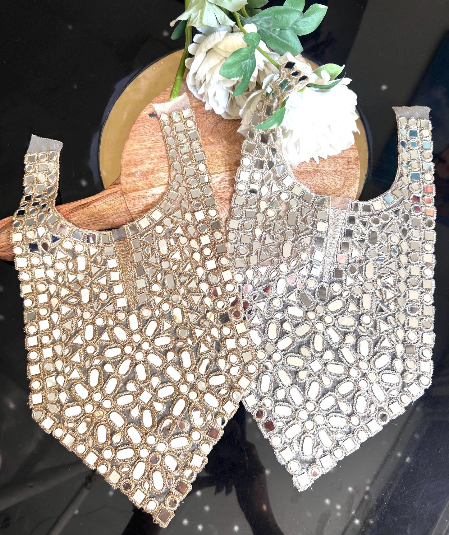 Handmade Mirror Work Neck Applique Indian Boho Chic Neck Patch
