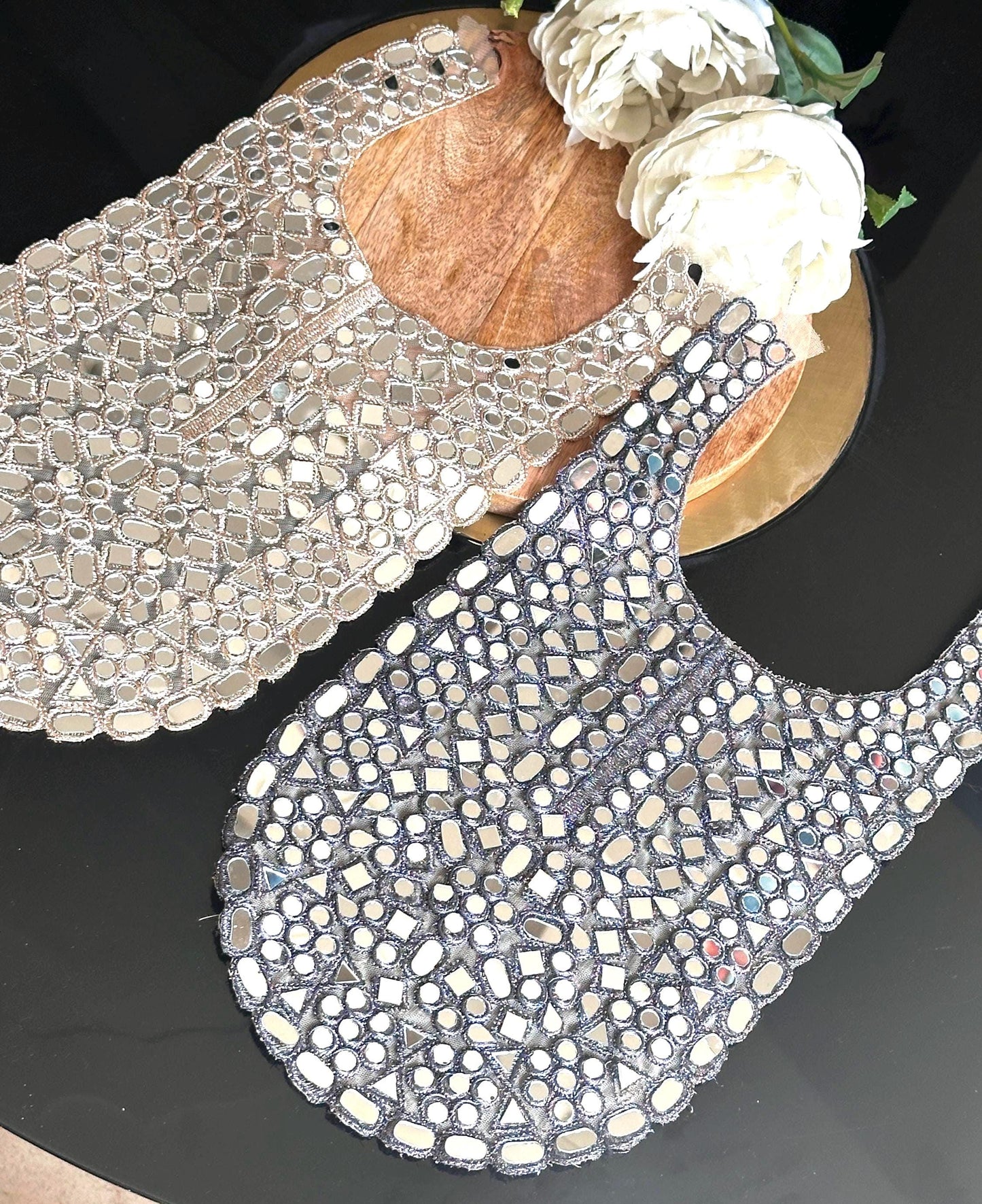 Handmade Mirror Work Neck Applique Chic Neck Patch