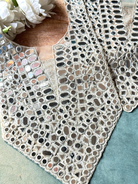 Mirror Work Neckline Applique White