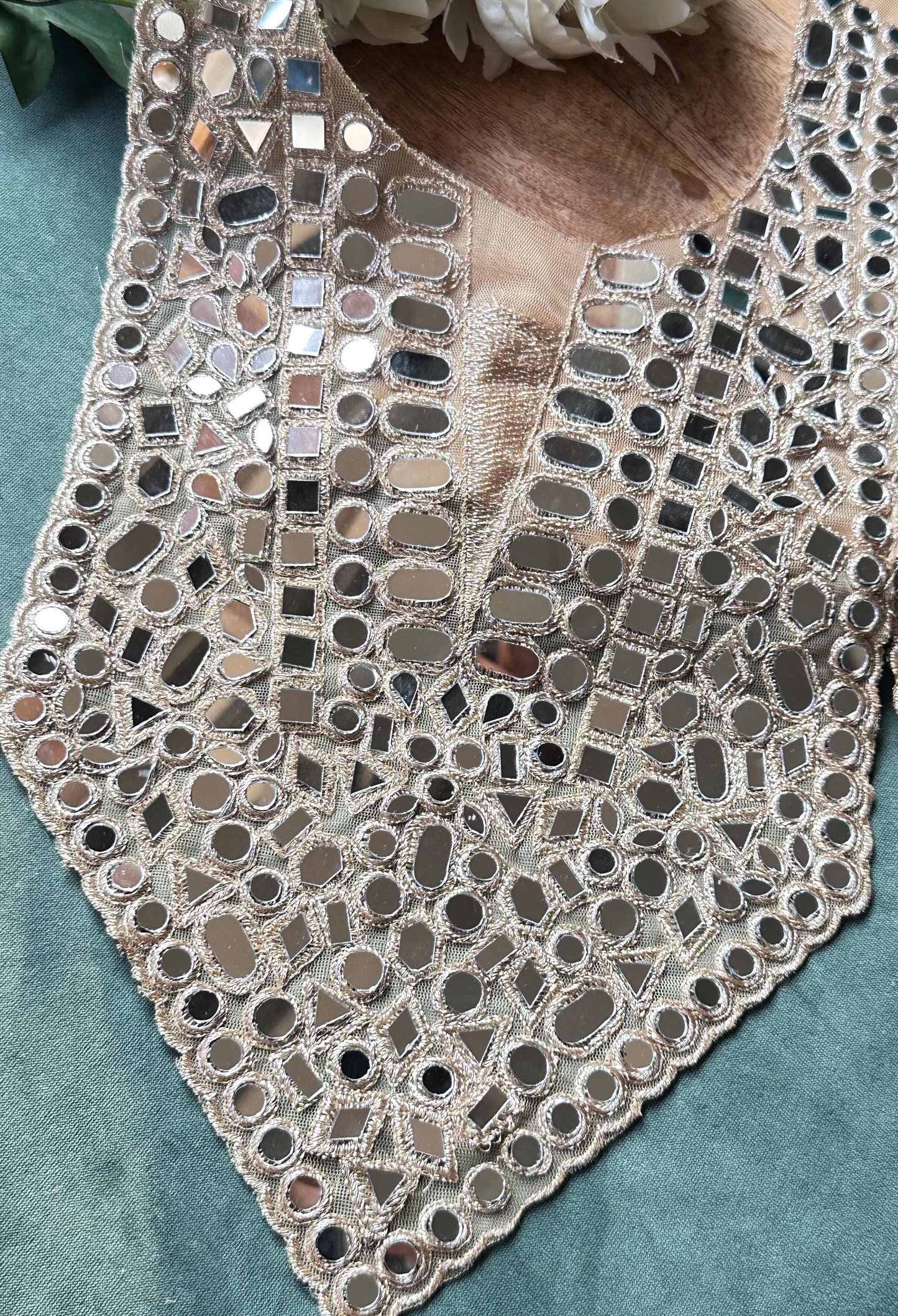 Handmade Mirror Work Neck Applique Indian Boho Chic Neck Patch
