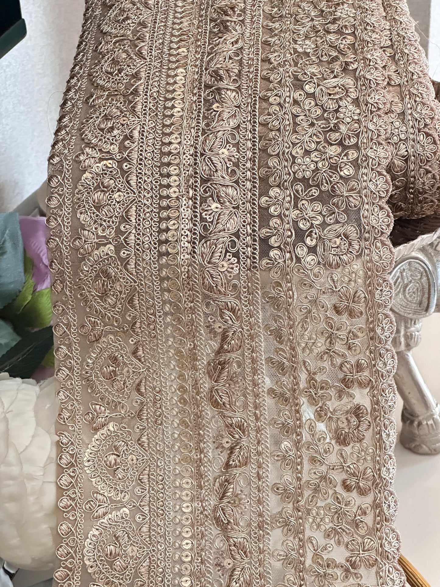 Gold Embroidered Sequin Floral Lace Indian Handmade Zari Border Bohemian Lace Border