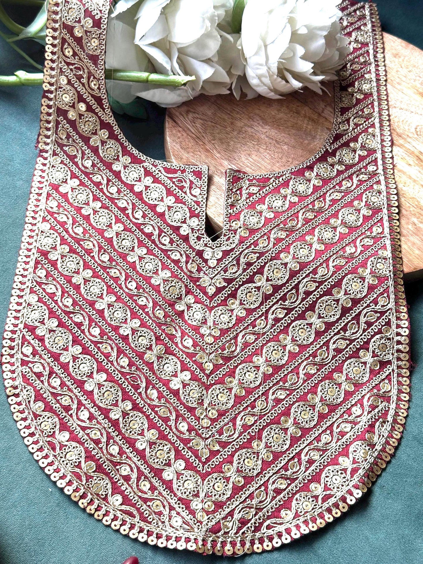 Handmade Gold Embellishment Floral Neckline Collar Design Applique Neckline Trim