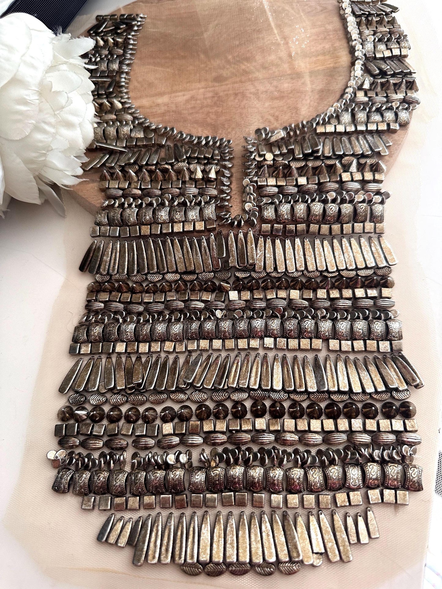 Metal Beaded Costume Neckline Patch Hand Made Collar Design Applique Neckline Trim