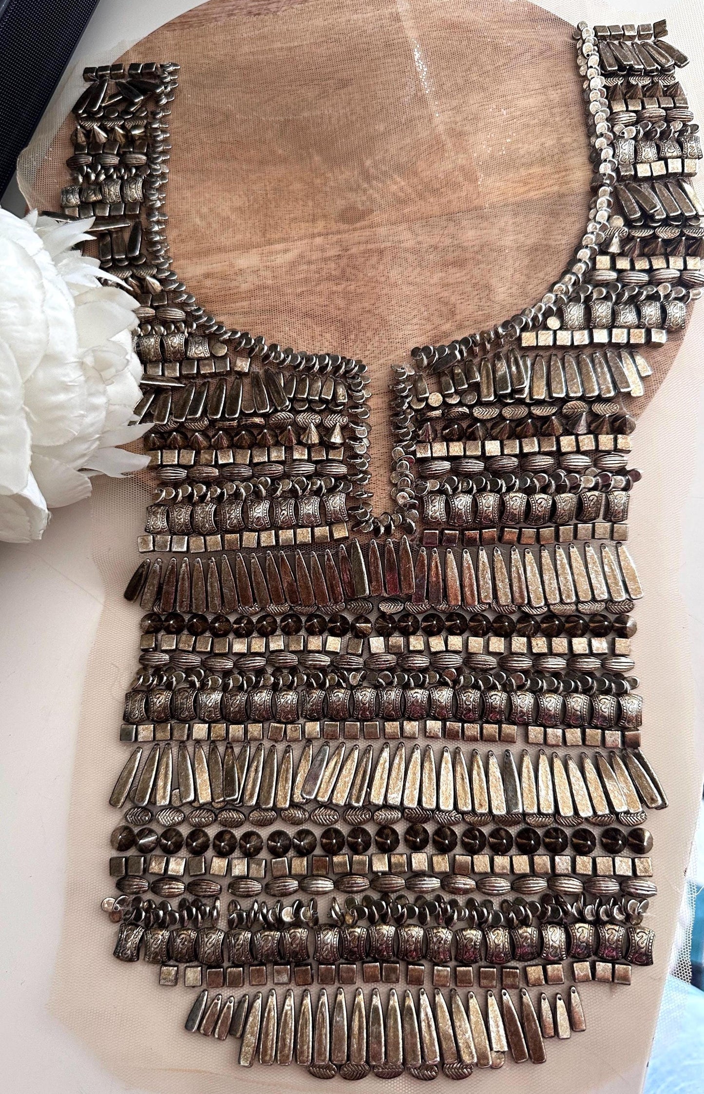Metal Beaded Costume Neckline Patch Hand Made Collar Design Applique Neckline Trim