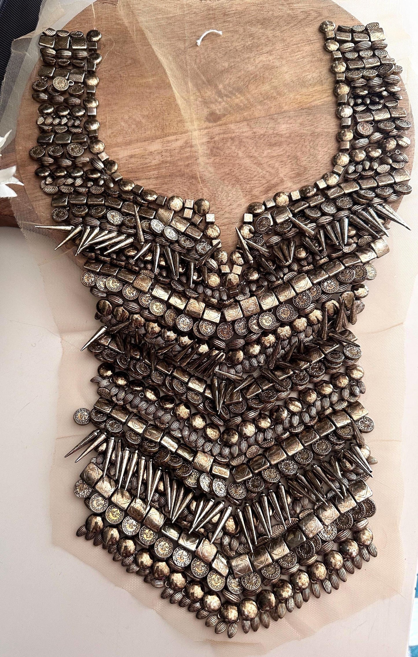 Metal Beaded Costume Neckline Patch Hand Made Collar Design Applique Neckline Trim Beaded Patch