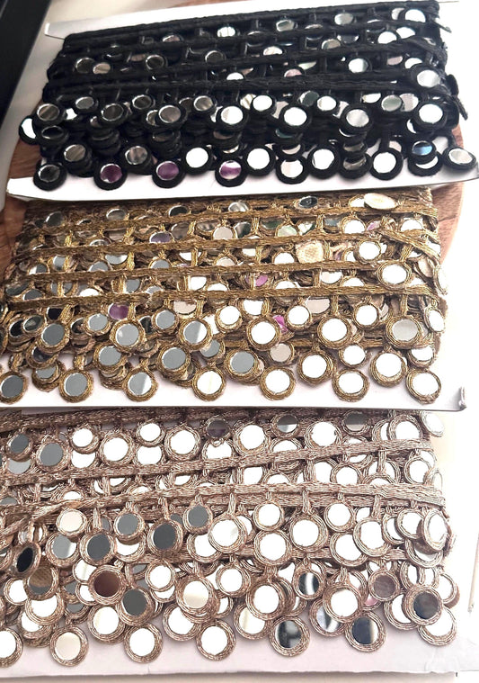 Round Mirror Trim Indian Border Multicolor