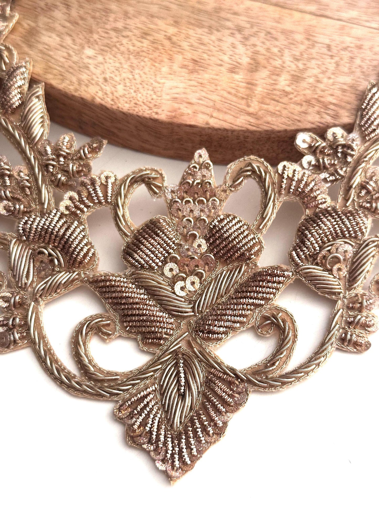 Hand Embroidered Zardozi Neck Patch Gold Applique for Necklines & Bridal Wear floral embroidery