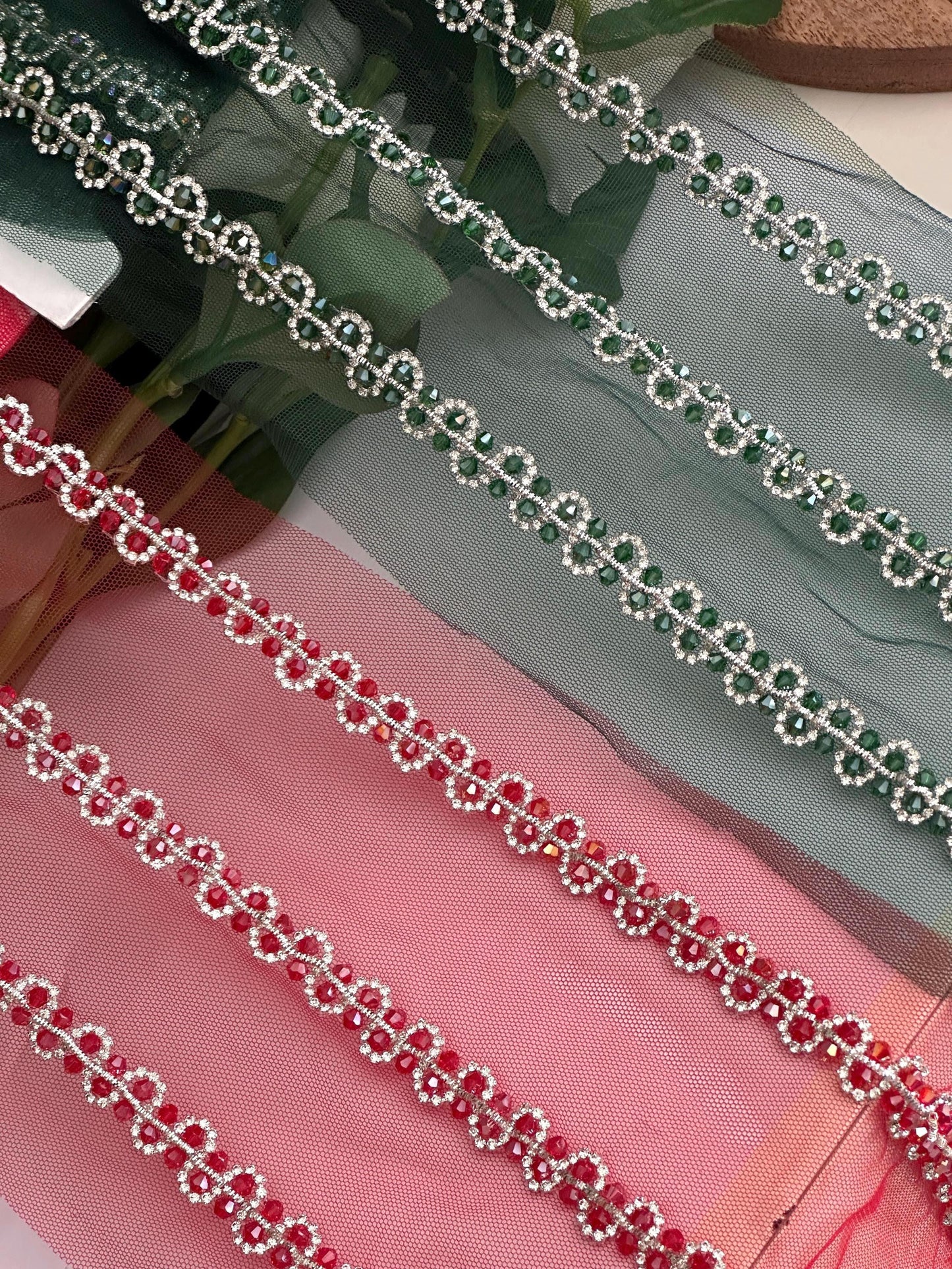 Thin Diamante Stone Trim Multicolor