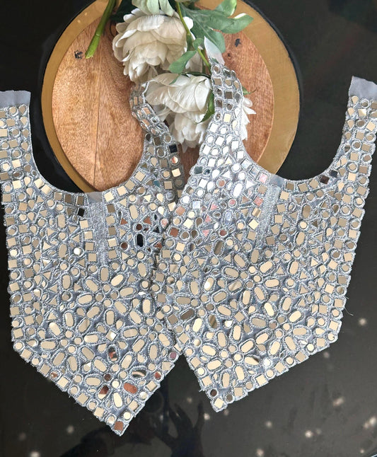 Sew-on applique with mirror detailing for wedding and festive dresses