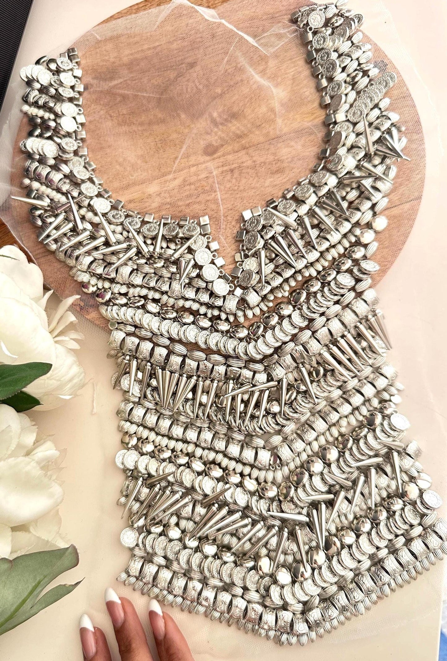 Metal Beaded Costume Neckline Patch Hand Made Collar Design Applique Neckline Trim Beaded Patch