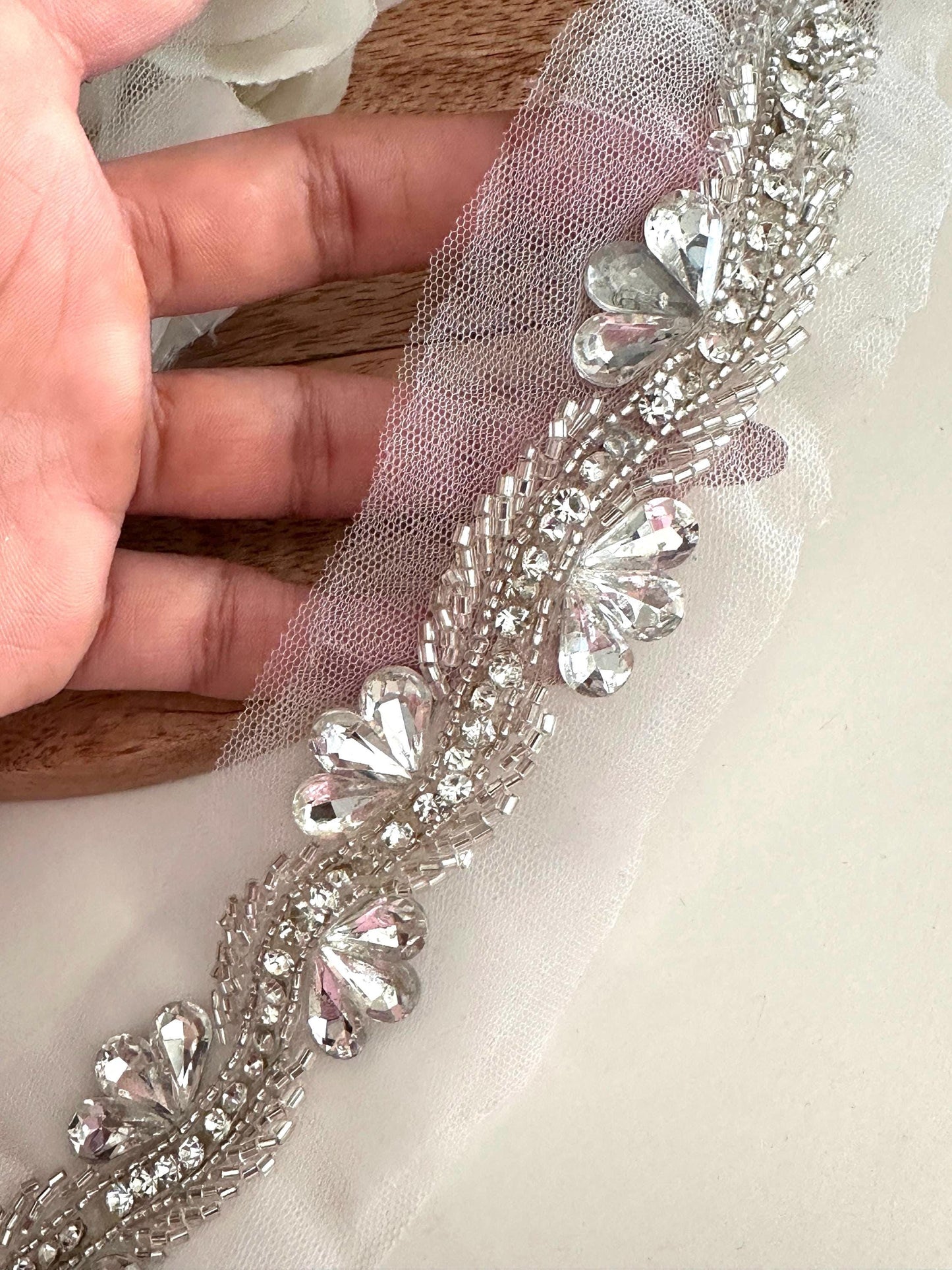 Crystal Rhinestone Beaded Wedding Belt Veil applique Bridal Shoulder Strap