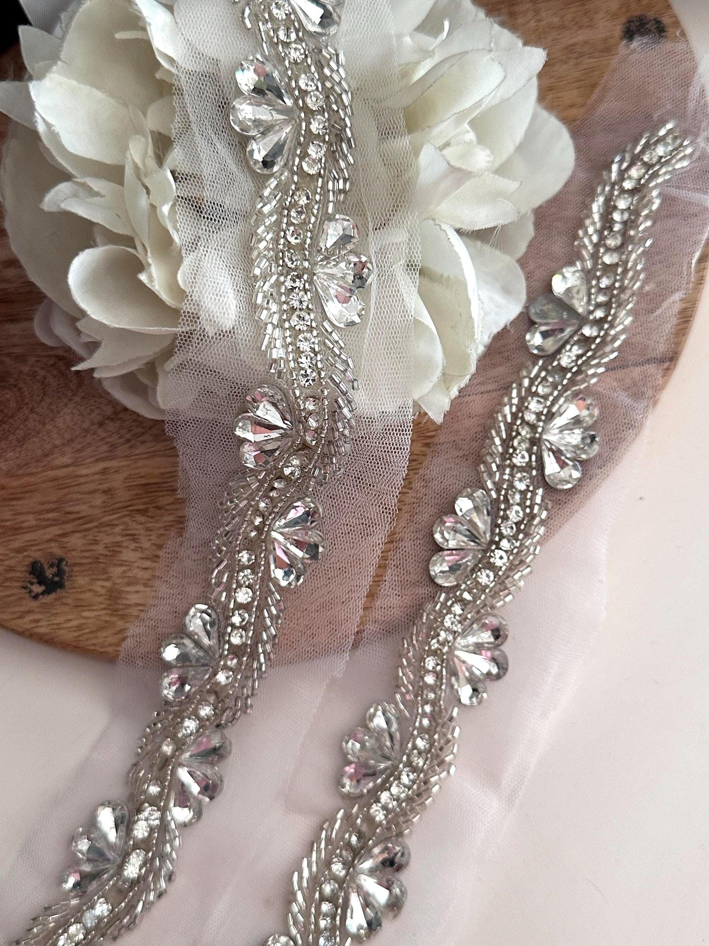 Crystal Rhinestone Beaded Wedding Belt Veil applique Bridal Shoulder Strap