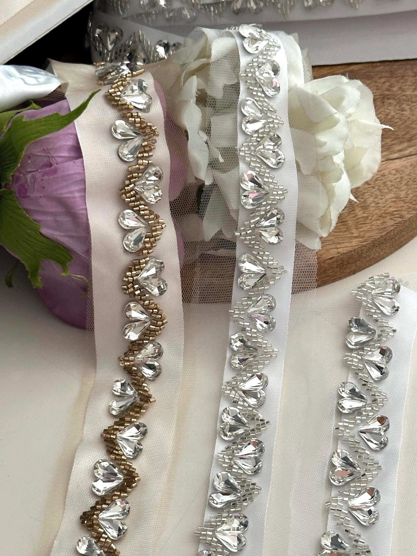 Rhinestone Wedding Belt Applique Bridal Sash Embellishment Sparkly Silver & Clear Trim by Yrd