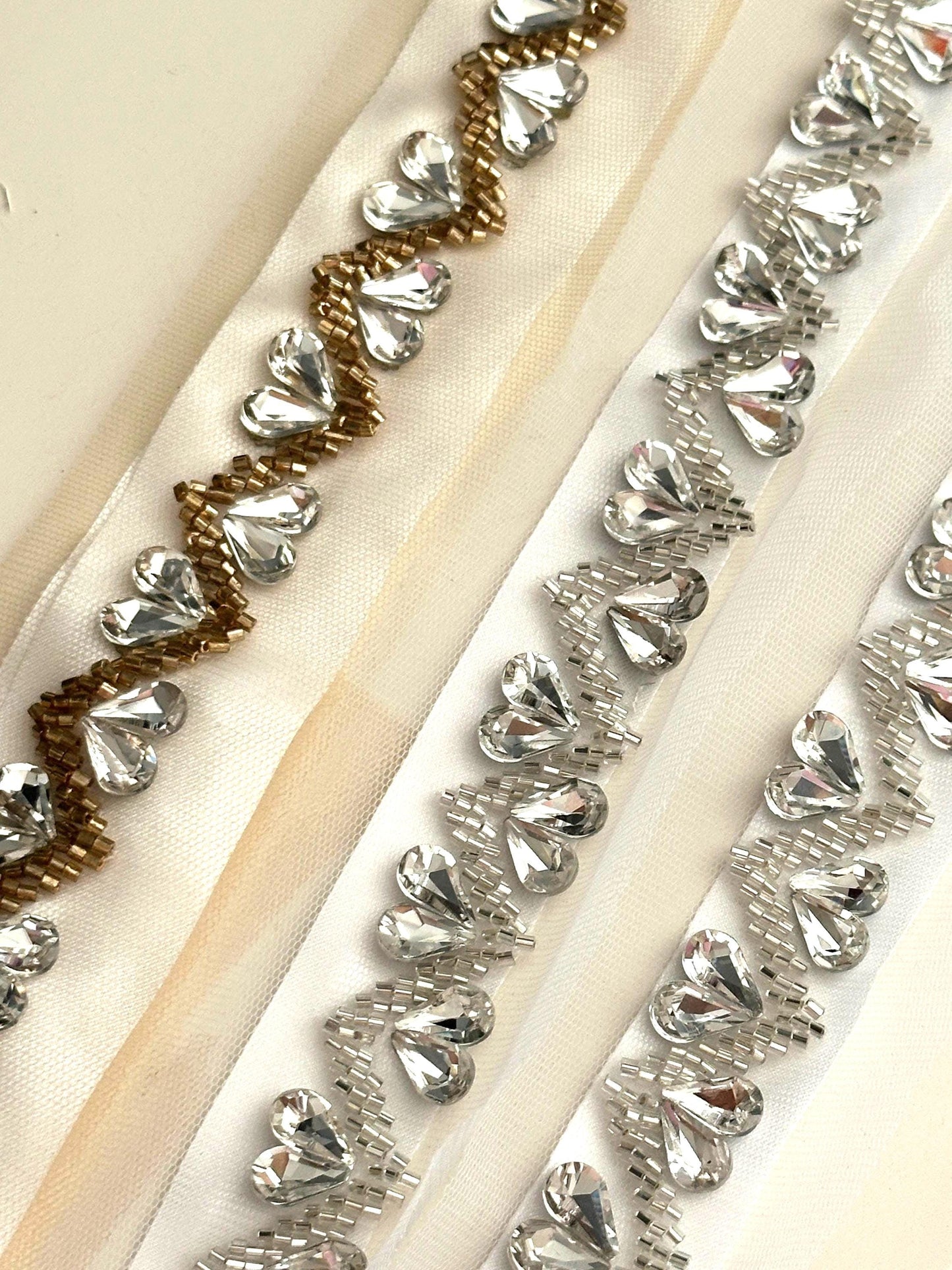 Rhinestone Wedding Belt Applique Bridal Sash Embellishment Sparkly Silver & Clear Trim by Yrd