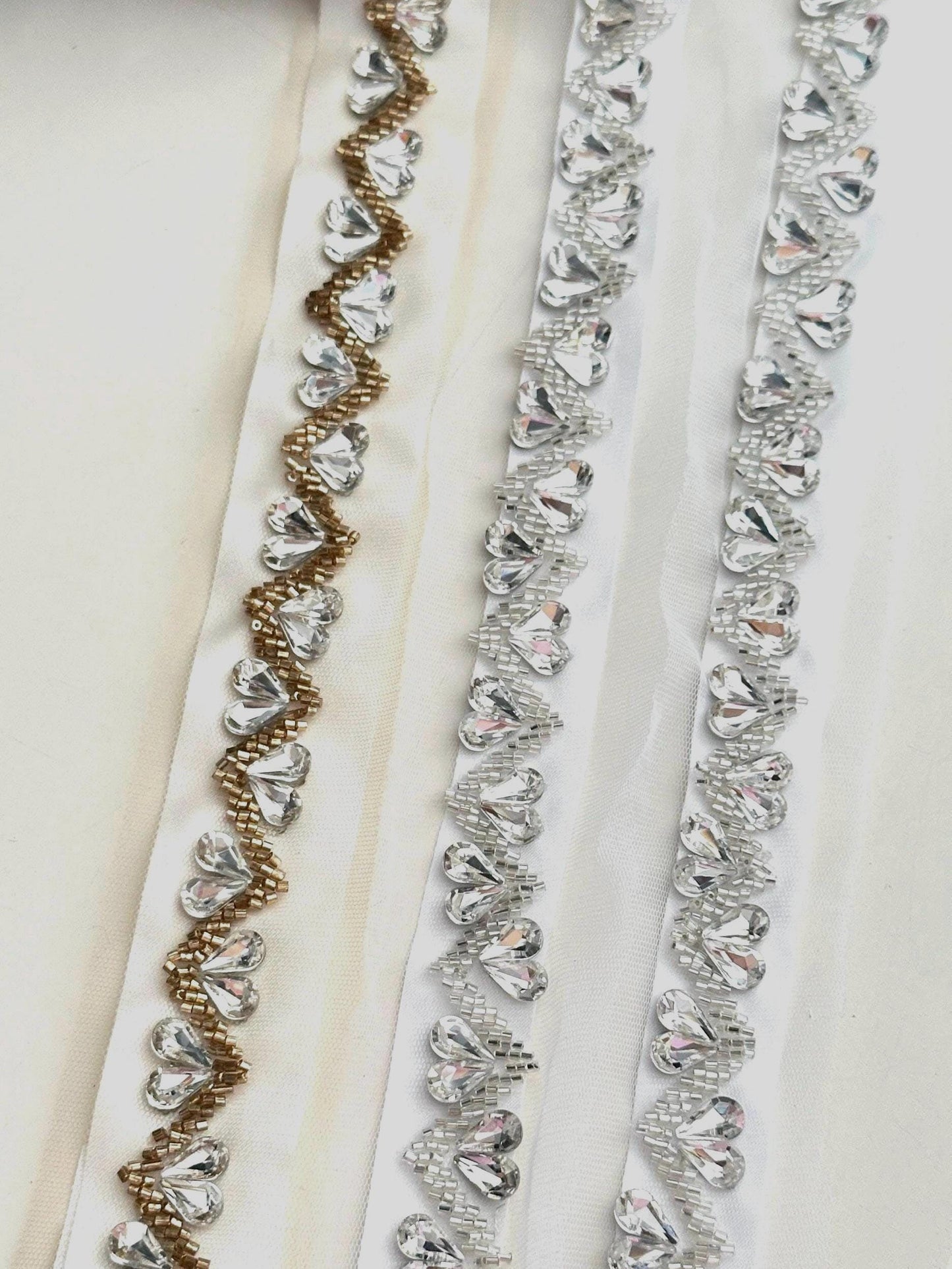 Rhinestone Wedding Belt Applique Bridal Sash Embellishment Sparkly Silver & Clear Trim by Yrd