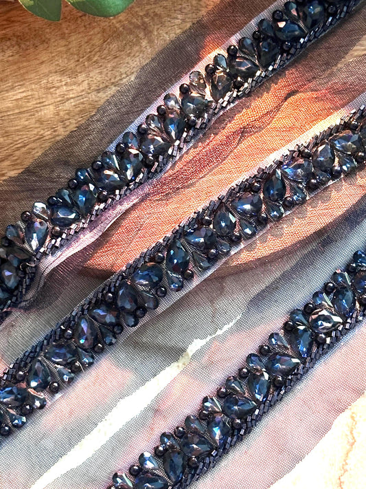 Champagne Pearl Trim Crystal & Blue