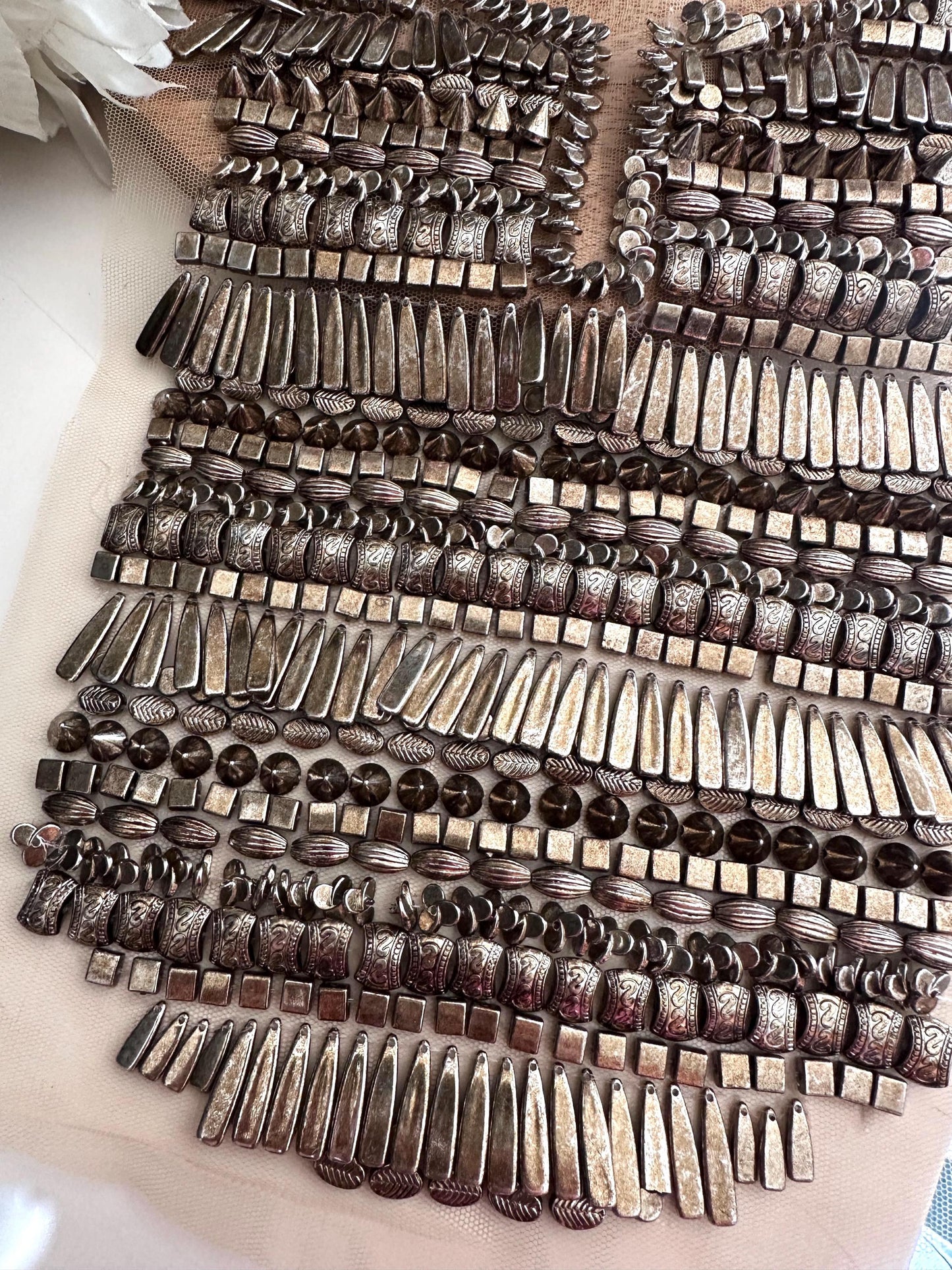 Metal Beaded Costume Neckline Patch Hand Made Collar Design Applique Neckline Trim