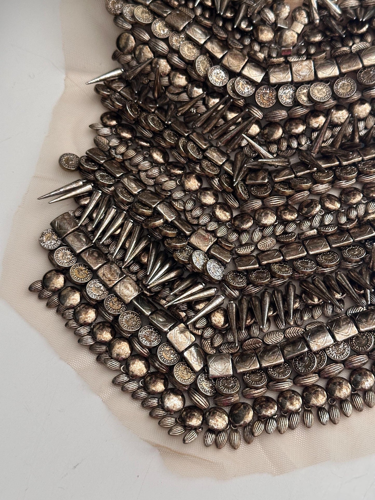 Metal Beaded Costume Neckline Patch Hand Made Collar Design Applique Neckline Trim Beaded Patch