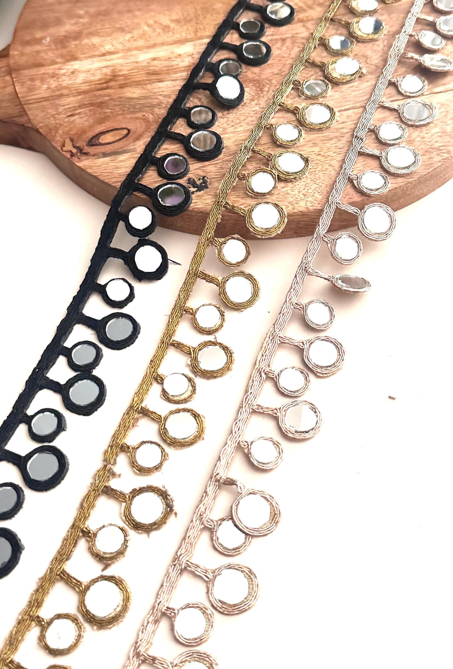 Black Round Mirror Trim Indian Sari Border Craft Supply DIY Jewelry Embellishment Border