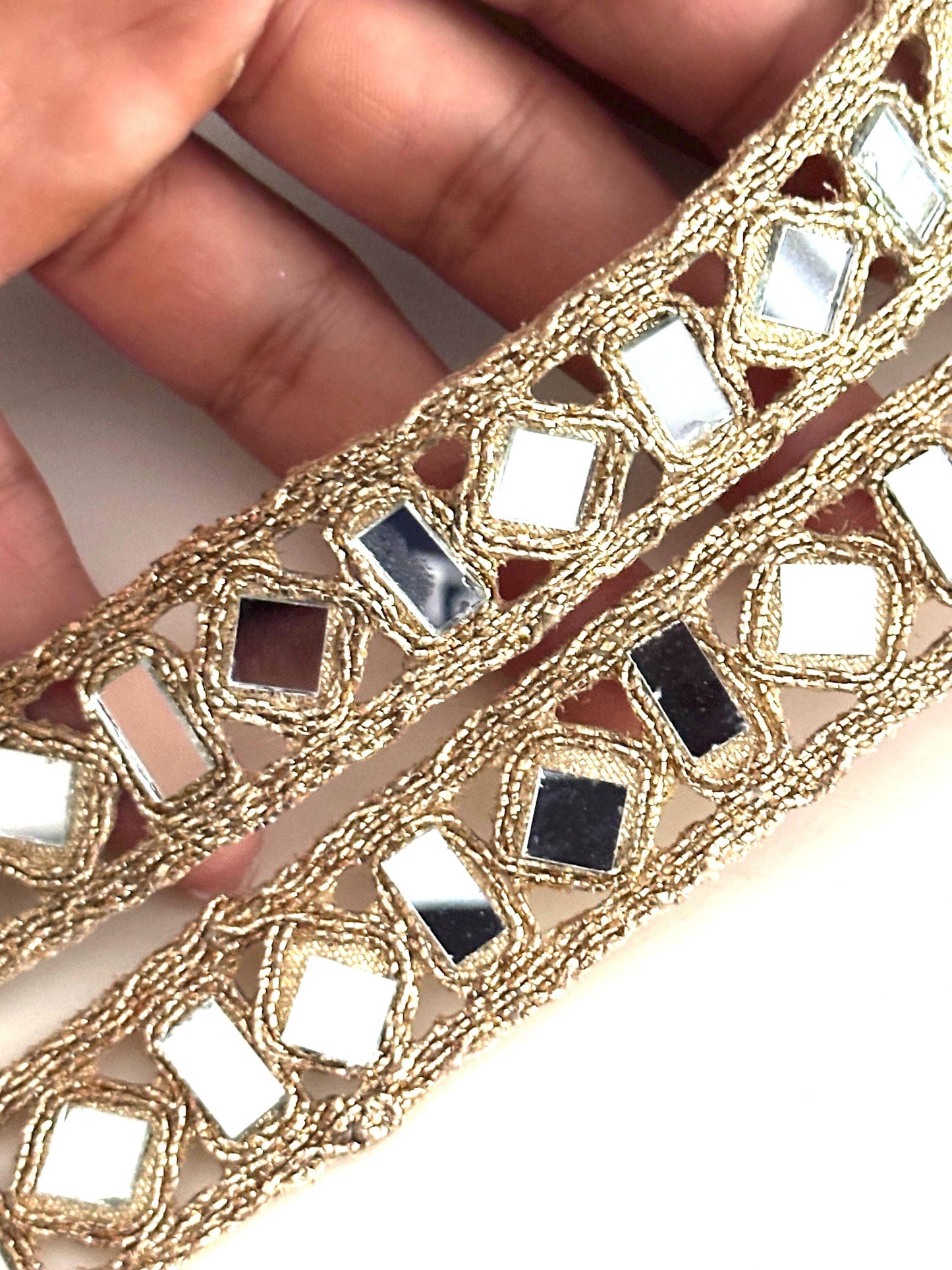 Thin Mirror Lace Handmade Delicate Mirror Trim with Gold Thread For Apparel Design Jewelry Choker Belt