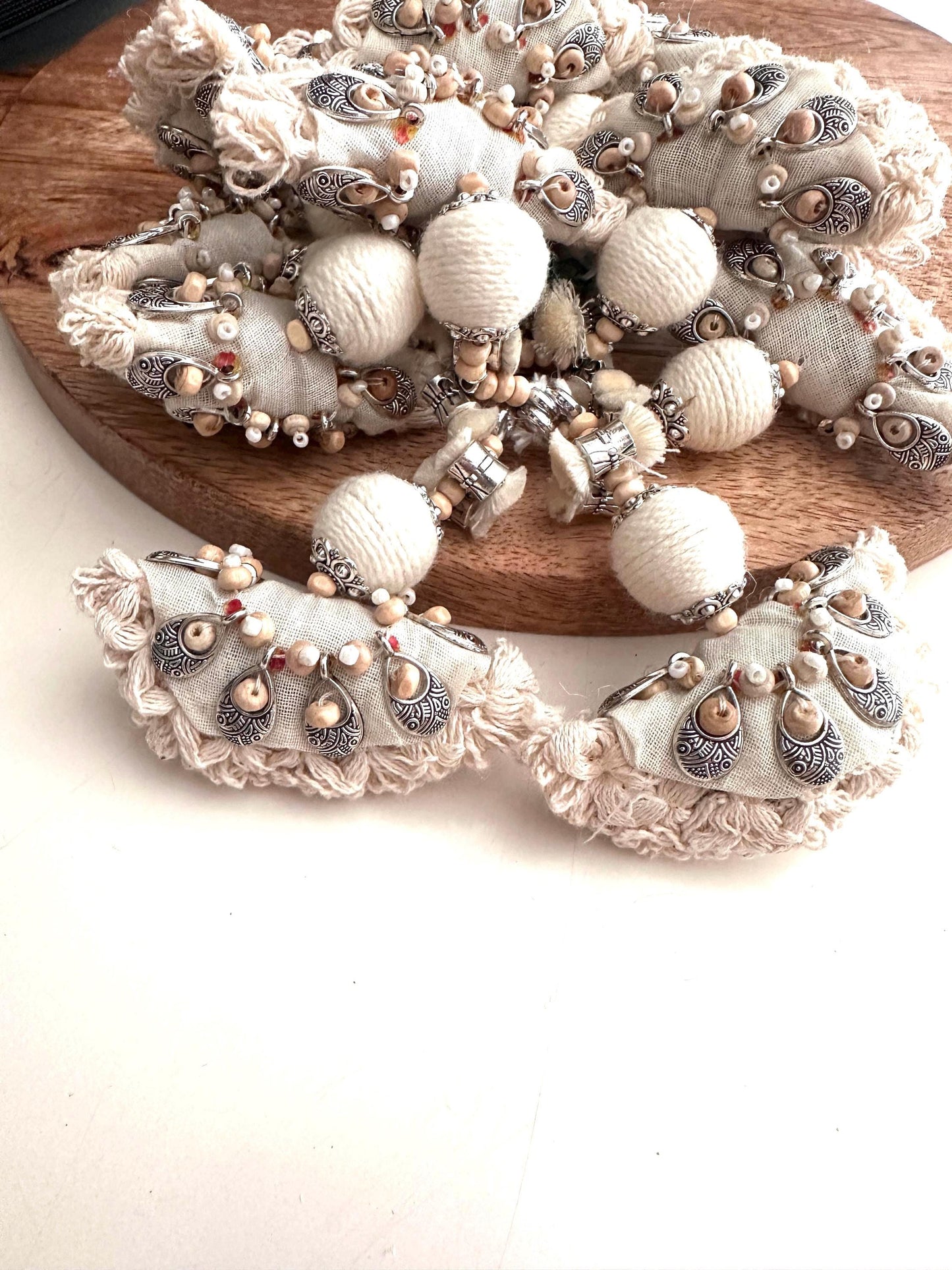 Handmade Boho Tassel with Wood Beads Metal Accent Rustic Macrame Tassel Wall Décor